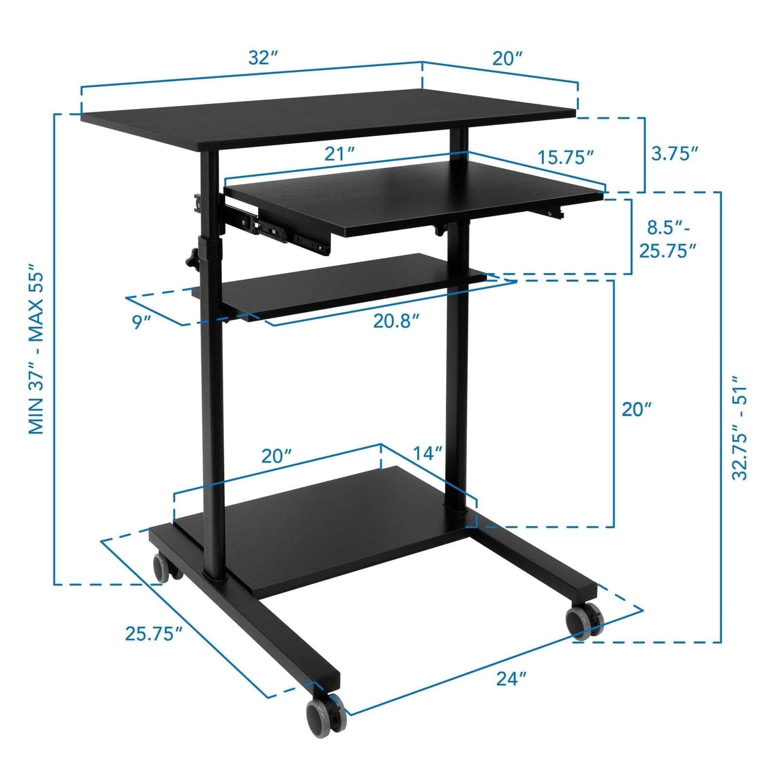 Mount-It! Mobile Standing Desk with Retractable Keyboard | MI-7998B - Thumbnail 2