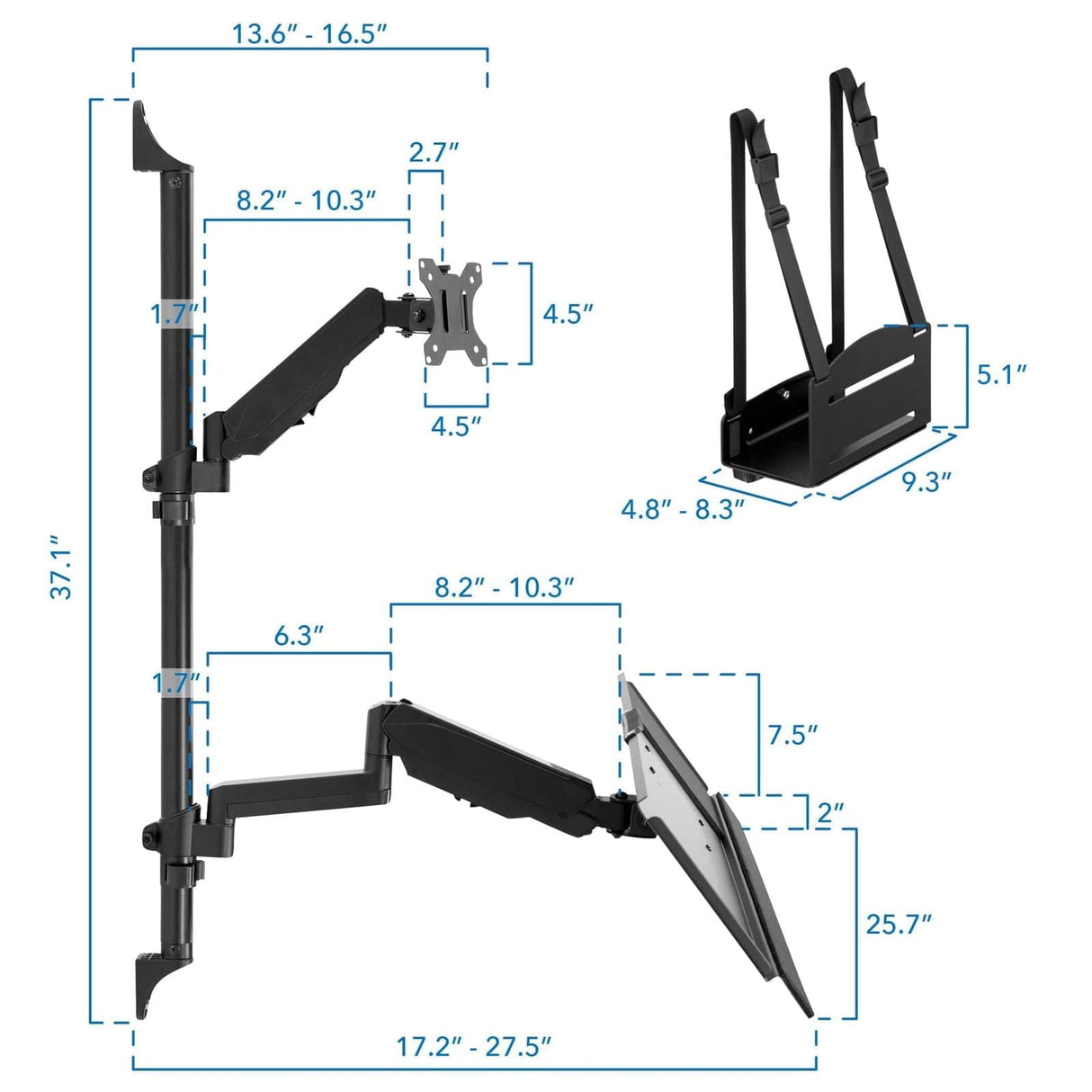 Black Wall Mounted Desk - Monitor Wall Mount Workstation - Mount-It! - MI-7991