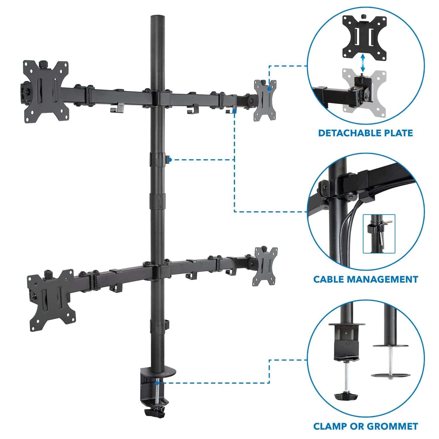 Mount-It! Quad Monitor Mount for monitors up to 32" | holds up to 17.6 lbs per monitor | MI-2754 - Thumbnail 2