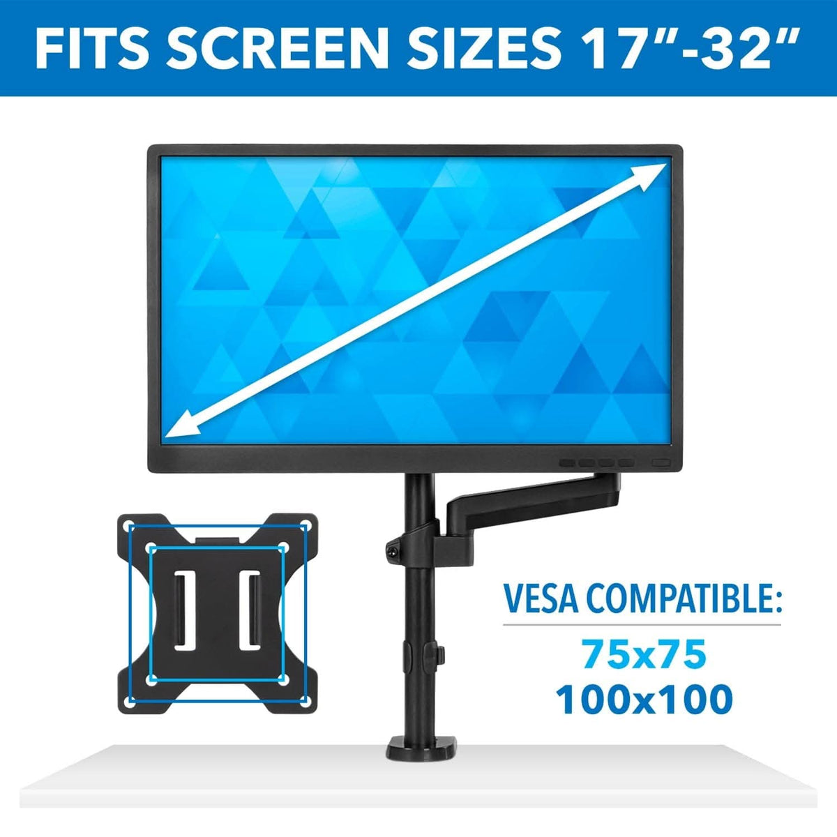 Computer Screen Pole Mount-It! Single Monitor Desk Mount with Pole for monitors up to 32 ...