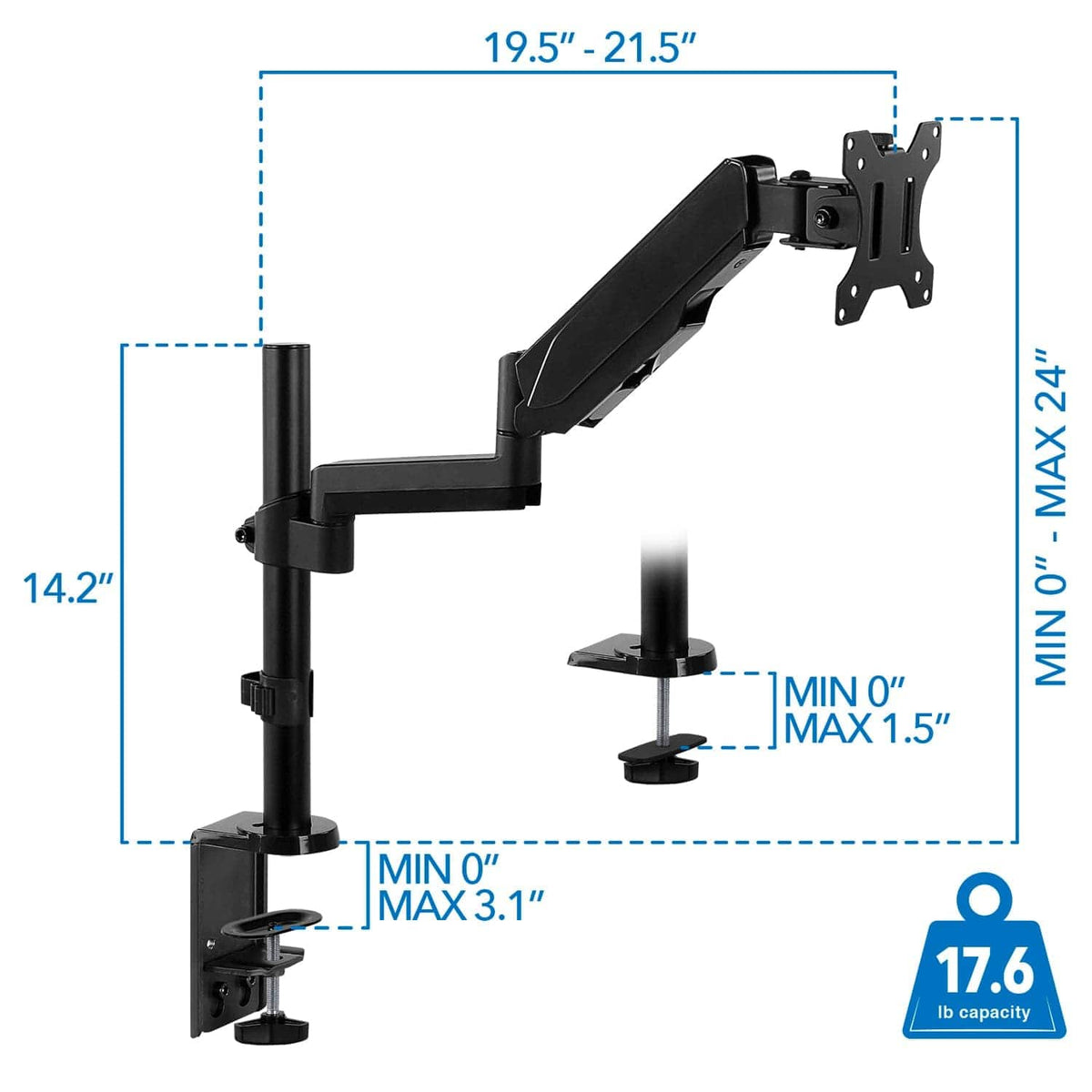 Computer Screen Pole Mount-It! Single Monitor Desk Mount with Pole for monitors up to 32 ...