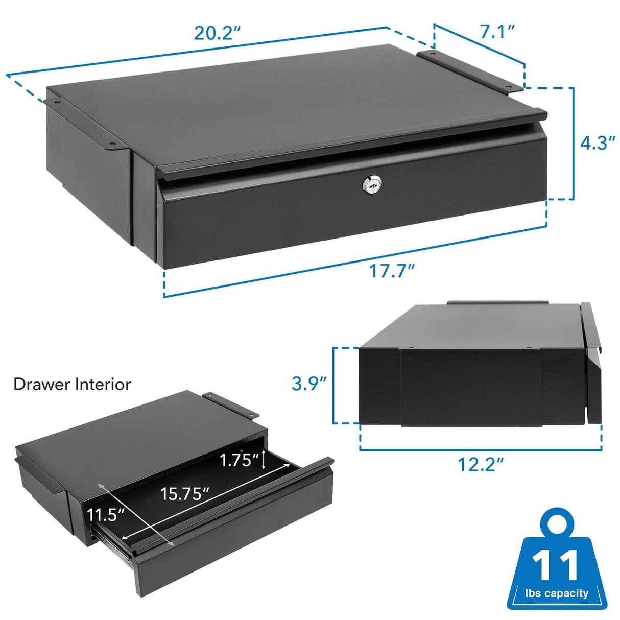 Black Desk Accessories - Under Desk Drawer with Lock - Mount-It! - MI-7295