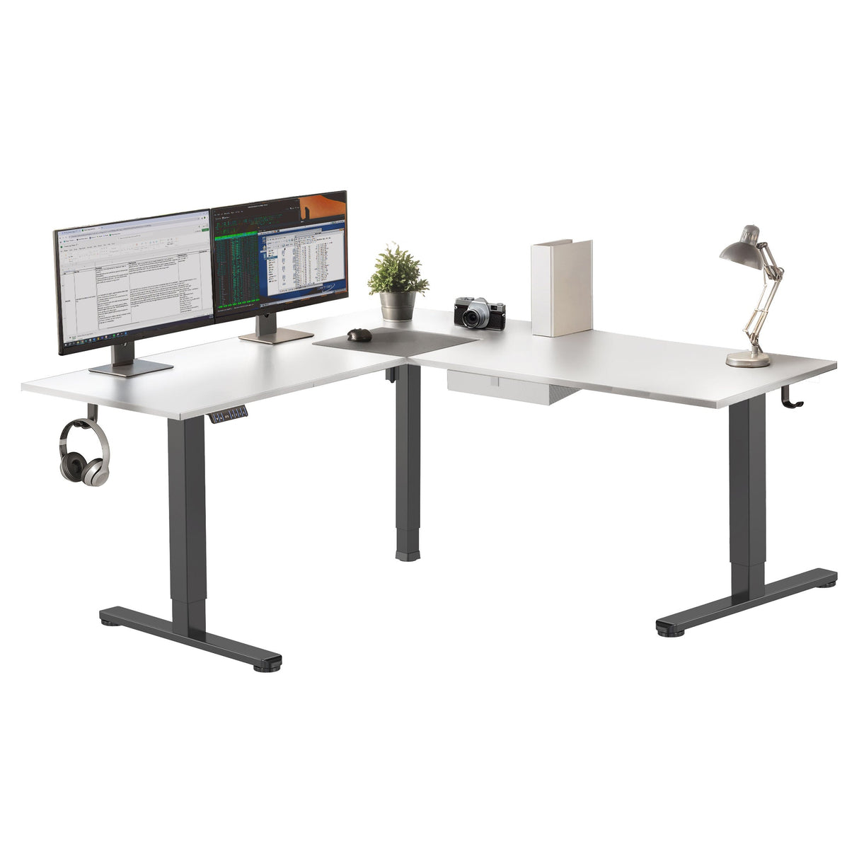 Black / White Standing Desk - XL Electric Height Adjustable Corner Standing Desk - Mount-It! - MI-15026