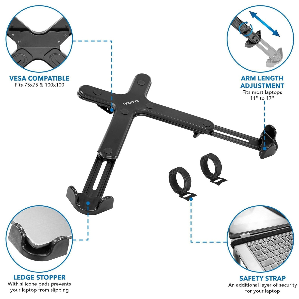 Laptop Mount - Clamp-On Laptop Tray w/ Safety Straps - Mount-It! - MI-5352T