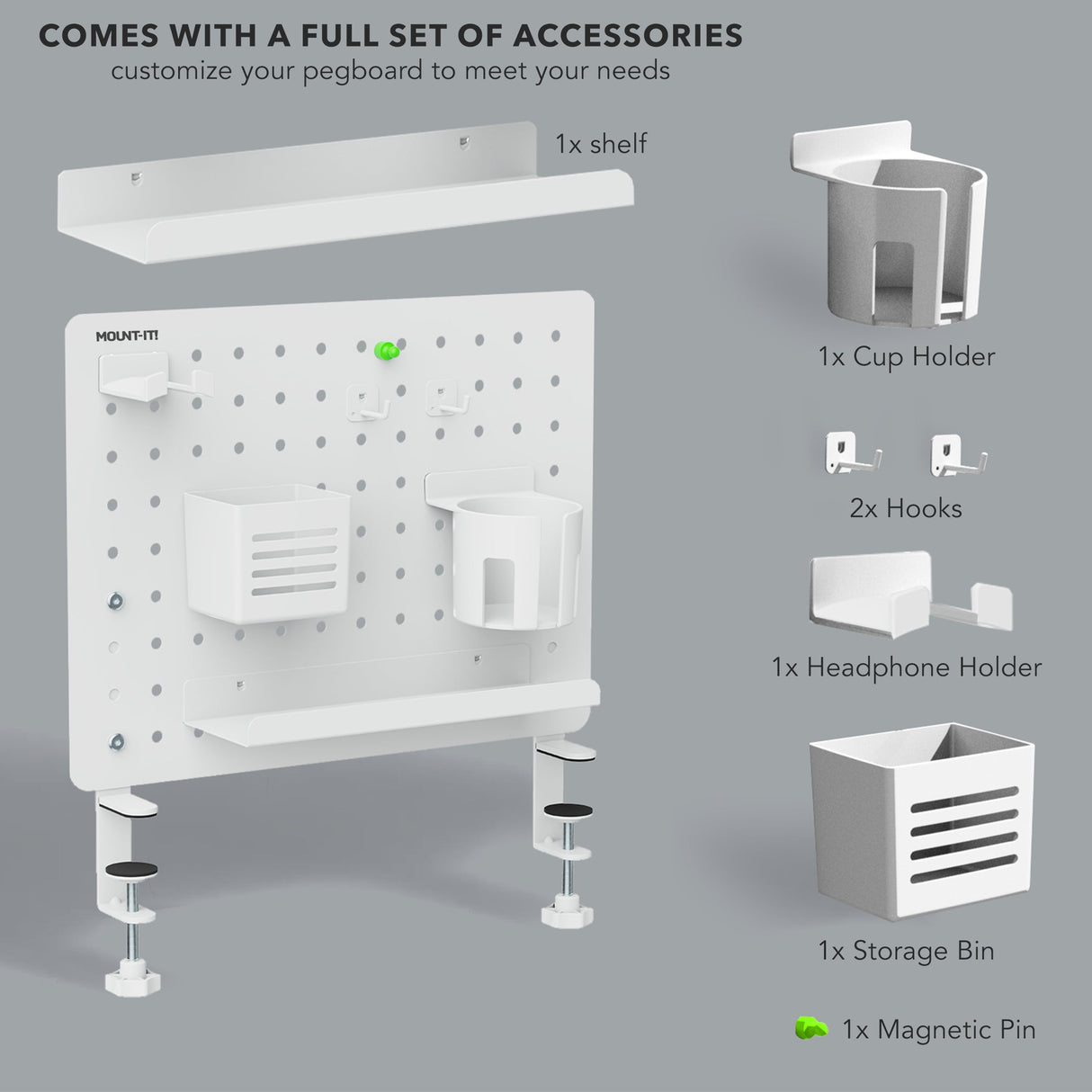 Desk Accessories - Clamp-on Pegboard Organizer - Mount-It! -