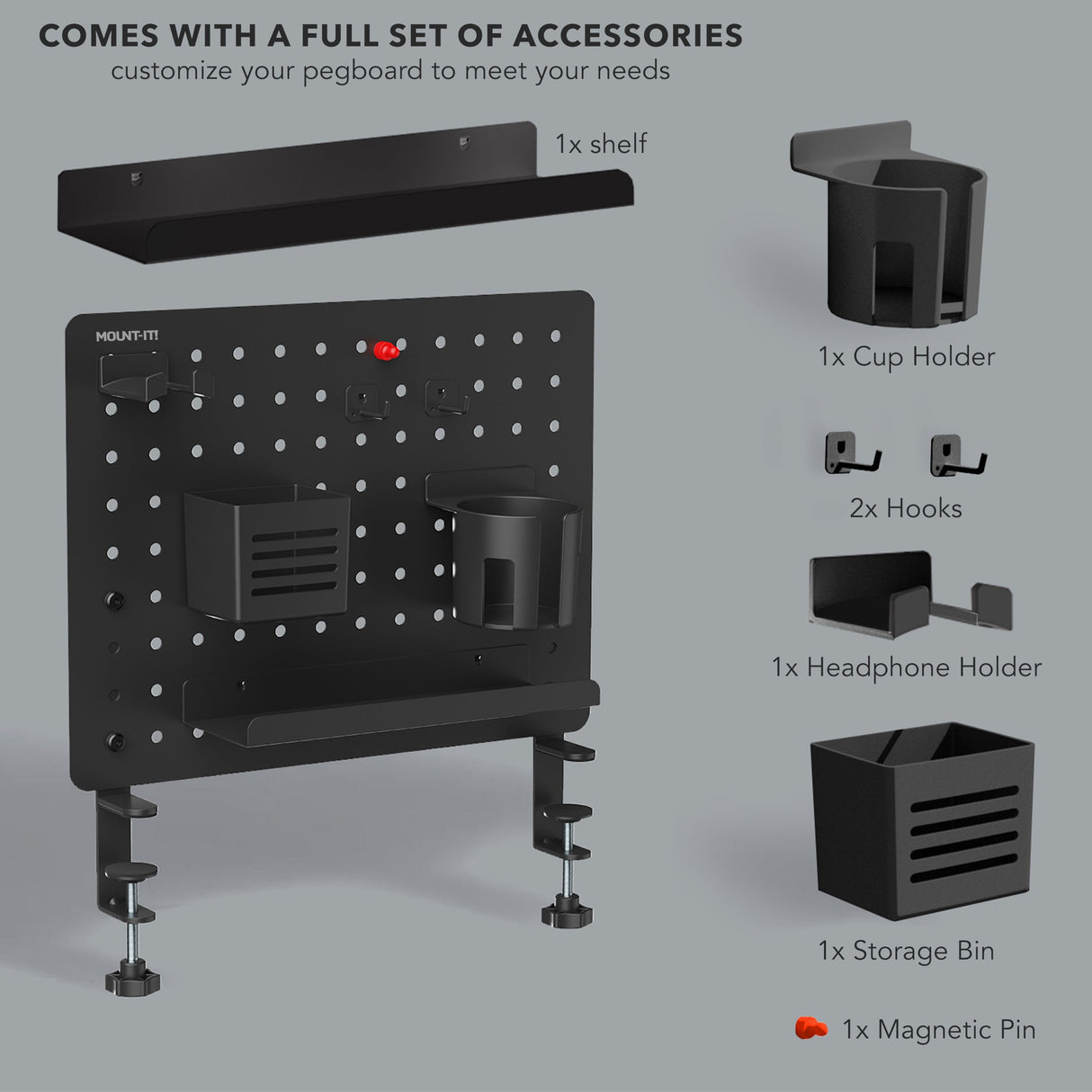 Desk Accessories - Clamp-on Pegboard Organizer - Mount-It! -