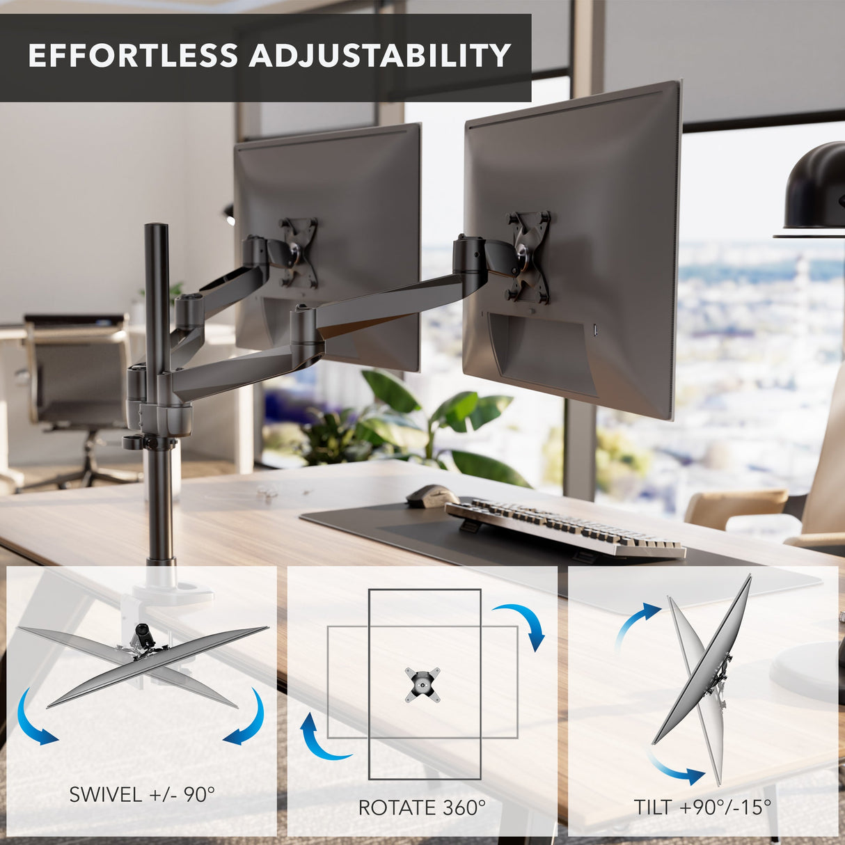 Monitor Mount - CLiX Series Full Motion Dual Monitor Desk Mount - Mount-It! -