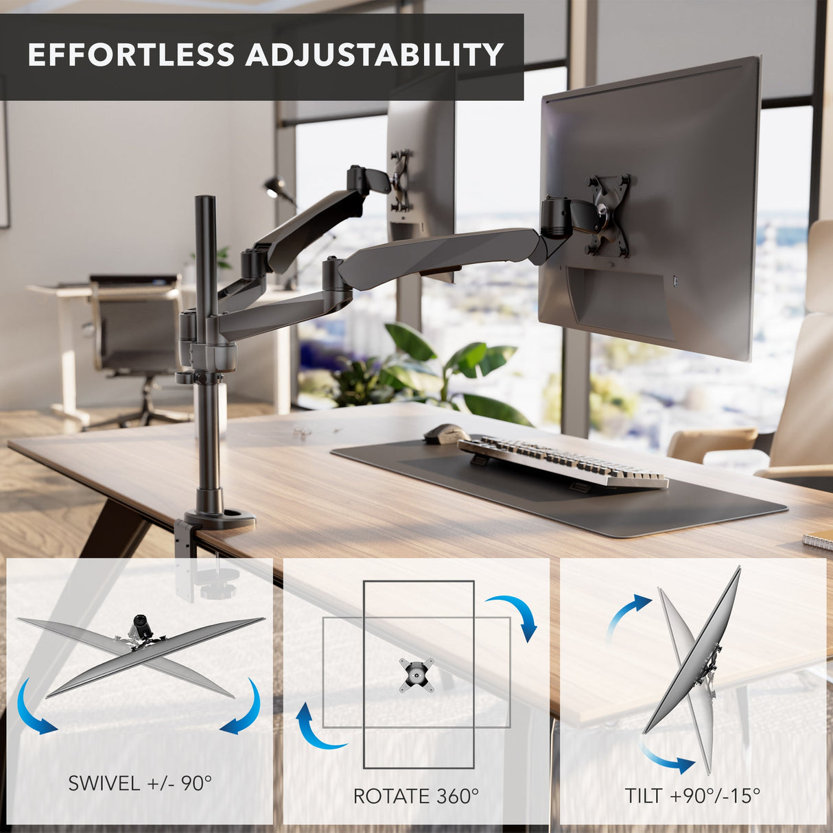 Monitor Mount - CLiX Series Full Motion Dual Monitor Desk Mount with Gas Spring Arms - Mount-It! -