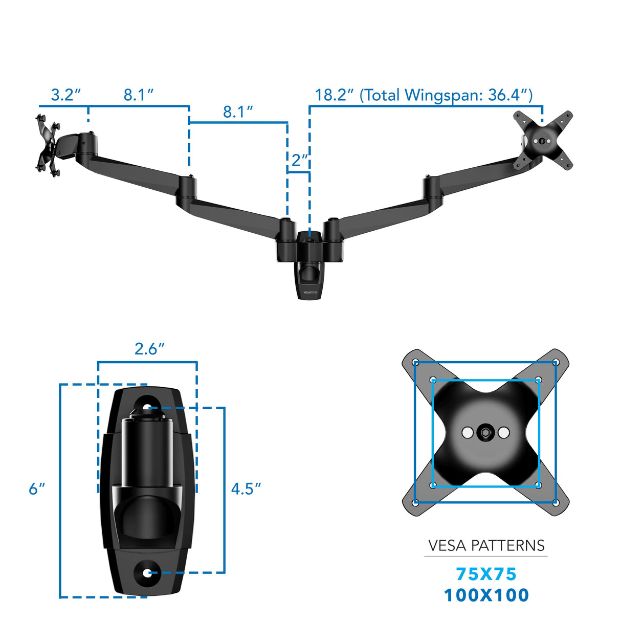 Monitor Mount - CLiX Series Full Motion Dual Monitor Wall Mount - Mount-It! -