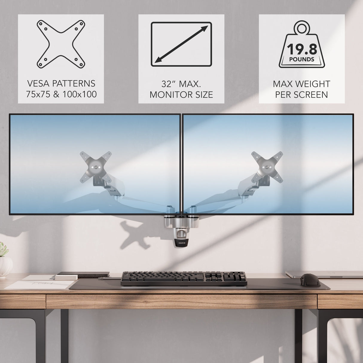 Monitor Mount - CLiX Series Full Motion Dual Monitor Wall Mount with Gas Spring Arms - Mount-It! -