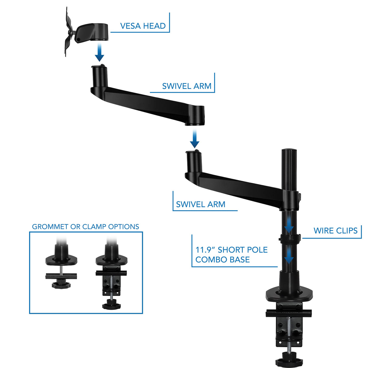 Monitor Mount - CLiX Series Full Motion Single Monitor Desk Mount - Mount-It! -