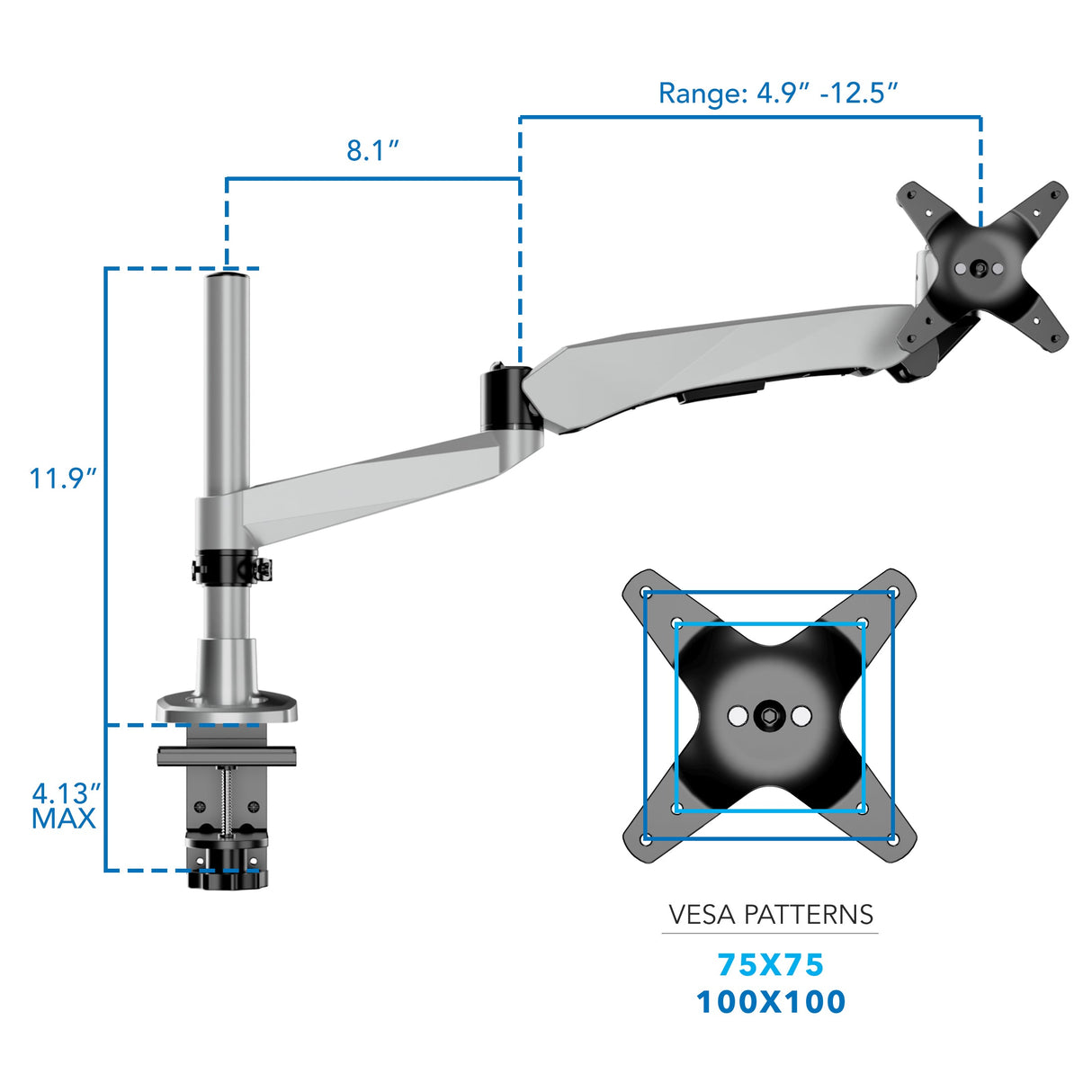 Monitor Mount - CLiX Series Full Motion Single Monitor Desk Mount with Gas Spring Arm - Mount-It! -