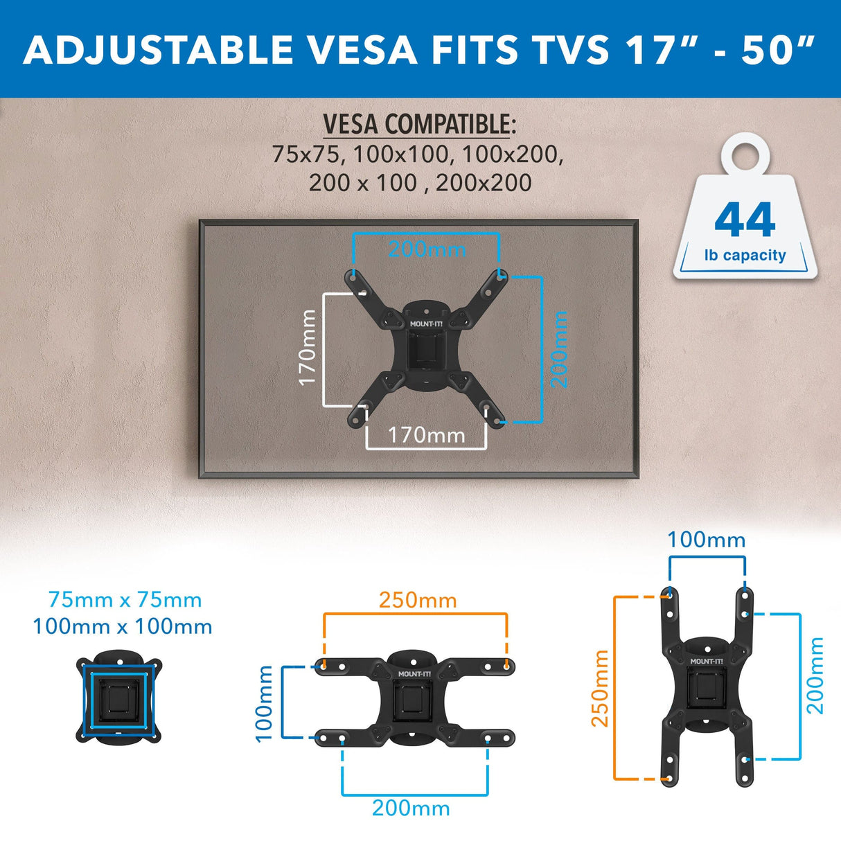 TV Mount - Compact Full Motion TV Wall Mount - for TVs up to 50" - Mount-It! - MI-2829XL