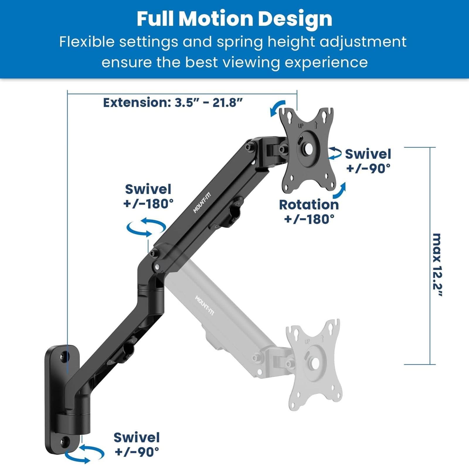 Mount-It! Counterbalance Monitor Arm for Wall and Pole Mounting for monitors up to 32" | holds up to 15.4 lbs | MI-1765 - Thumbnail 5