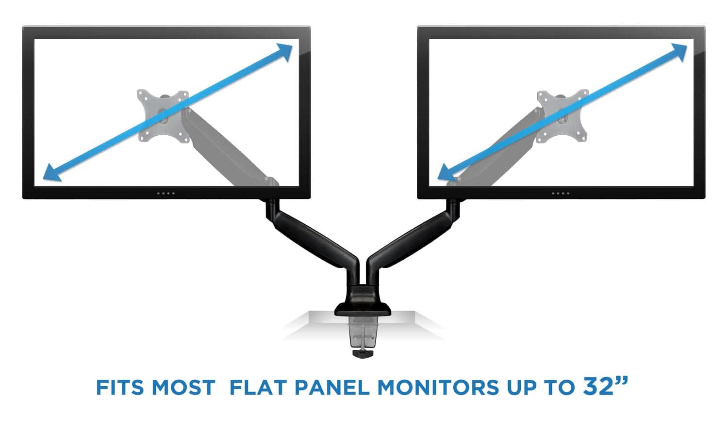 Mount-It! Dual Monitor Desk Mount With Gas Spring Arms for monitors up to 32" | holds up to 19.8 lbs per monitor | MI-1772 - Thumbnail 2