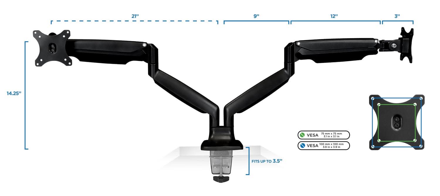 Mount-It! Dual Monitor Desk Mount With Gas Spring Arms for monitors up to 32" | holds up to 19.8 lbs per monitor | MI-1772 - Thumbnail 5