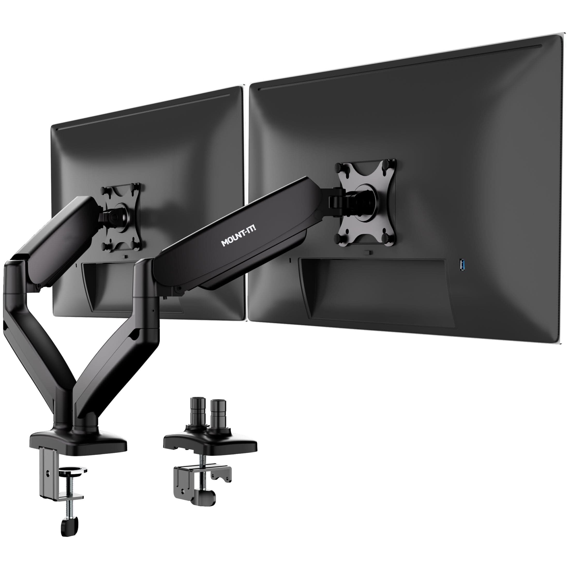 Mount-It! Dual Monitor Desk Mount with Gas Spring Arms for monitors up to 32" | holds up to 17.6 lbs per monitor | MI-1882BLK - Thumbnail 3