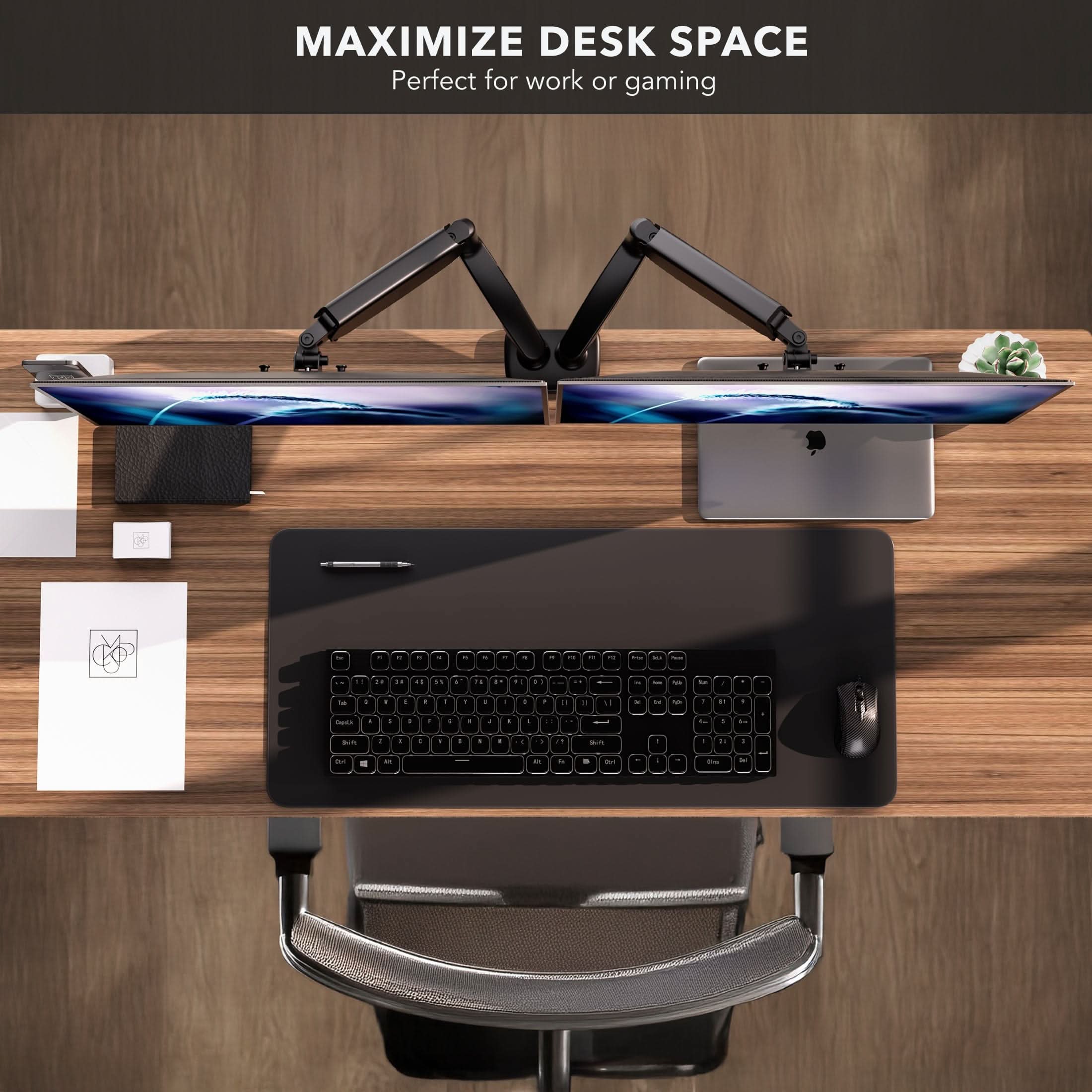 Mount-It! Dual Monitor Desk Mount with Gas Spring Arms for monitors up to 32" | holds up to 17.6 lbs per monitor | MI-1882BLK - Thumbnail 4