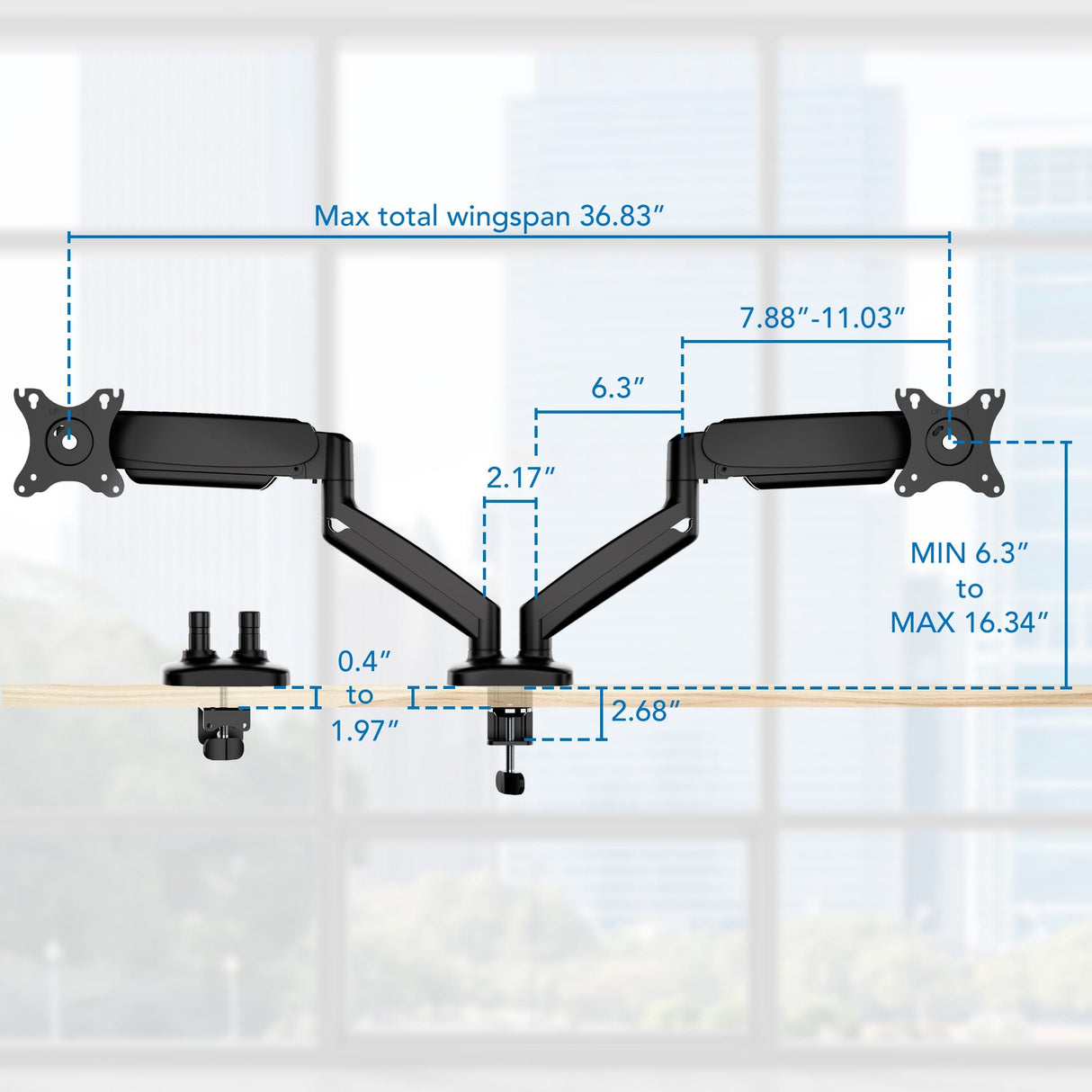 Monitor Mount - Dual Monitor Desk Mount with Gas Spring Arms - Mount-It! - MI-1882BLK