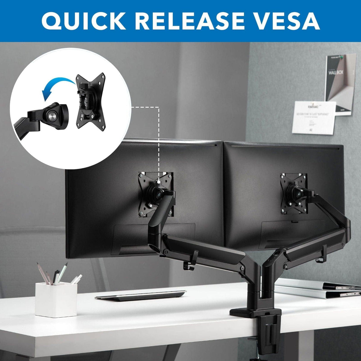 Monitor Mount - Dual Monitor Mount With Low Profile Gas Spring Arms - Mount-It! - MI-4884B