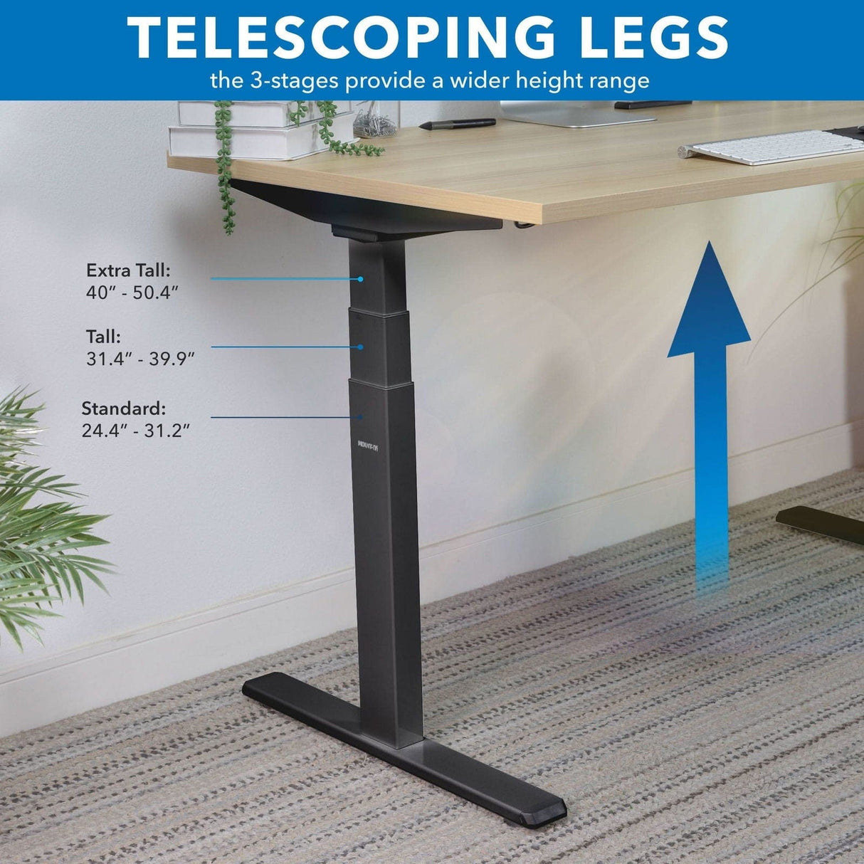 Desk Frame - Dual-Motor, 3-Stage Electric Standing Desk Frame - Mount-It! -