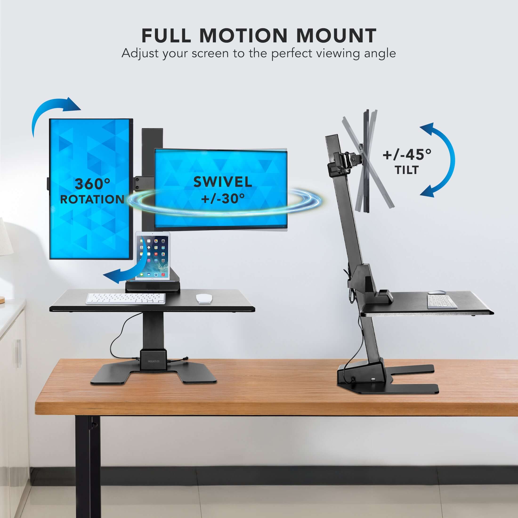 Mount-It! Electric Sit-Stand Desk Converter for 2 Monitors for