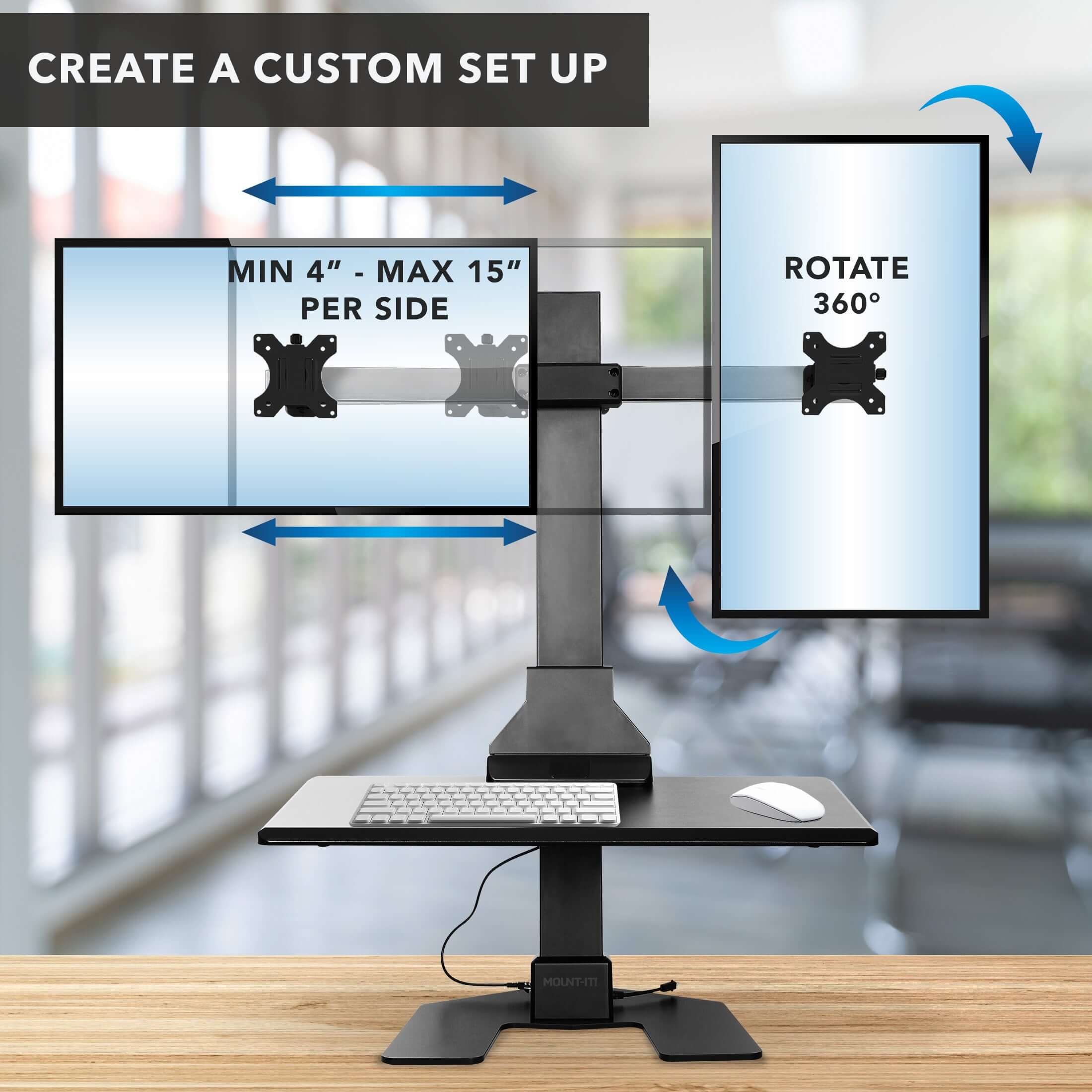 Mount-It! Electric Sit-Stand Desk Converter for 2 Monitors for