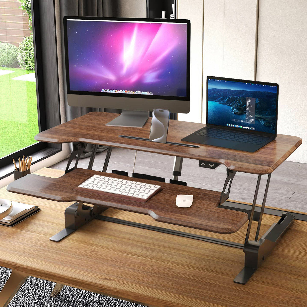 Desk Converters - Electric Standing Desk Converter with 38" Desktop - Mount-It! -