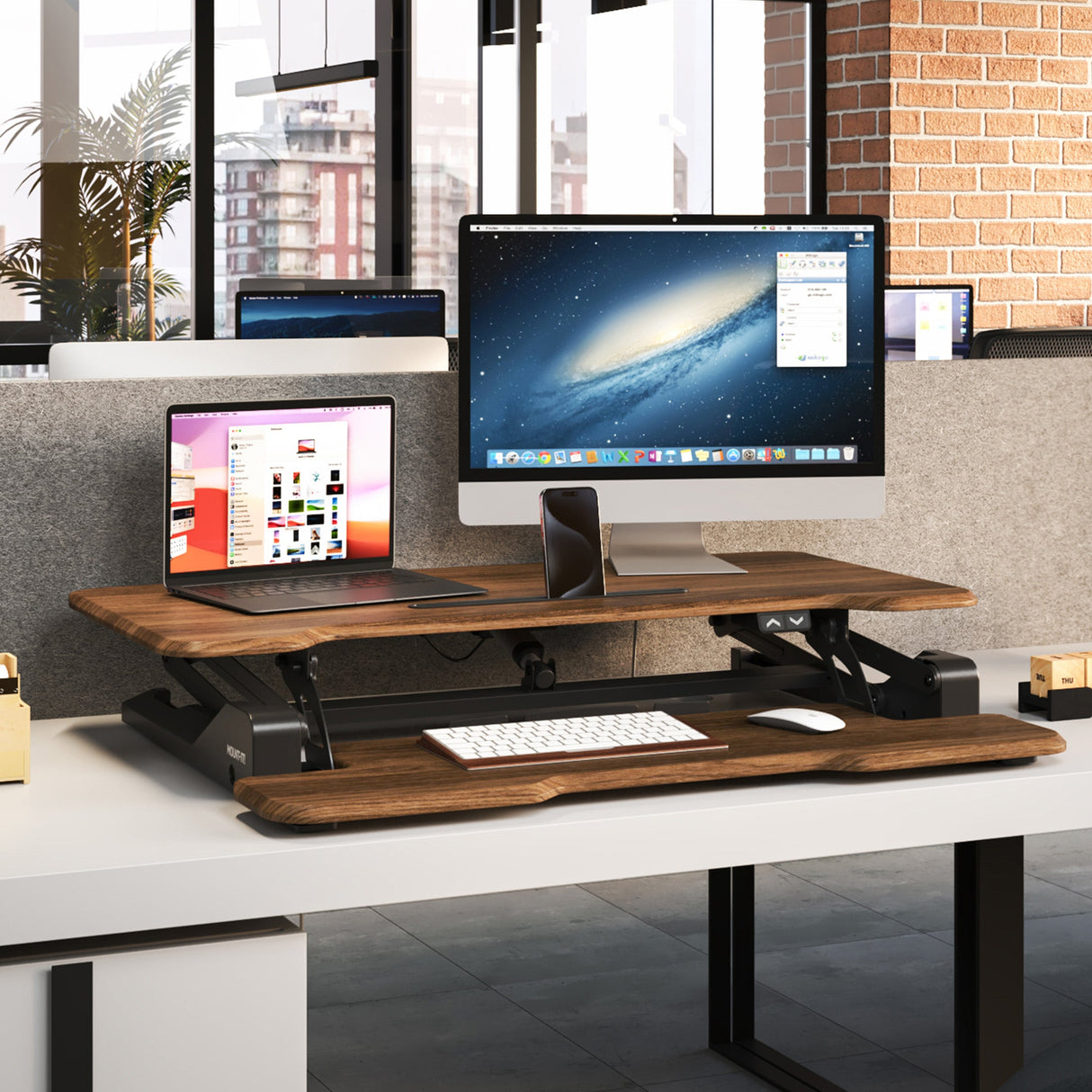 Desk Converters - Electric Standing Desk Converter with 38" Desktop - Mount-It! -