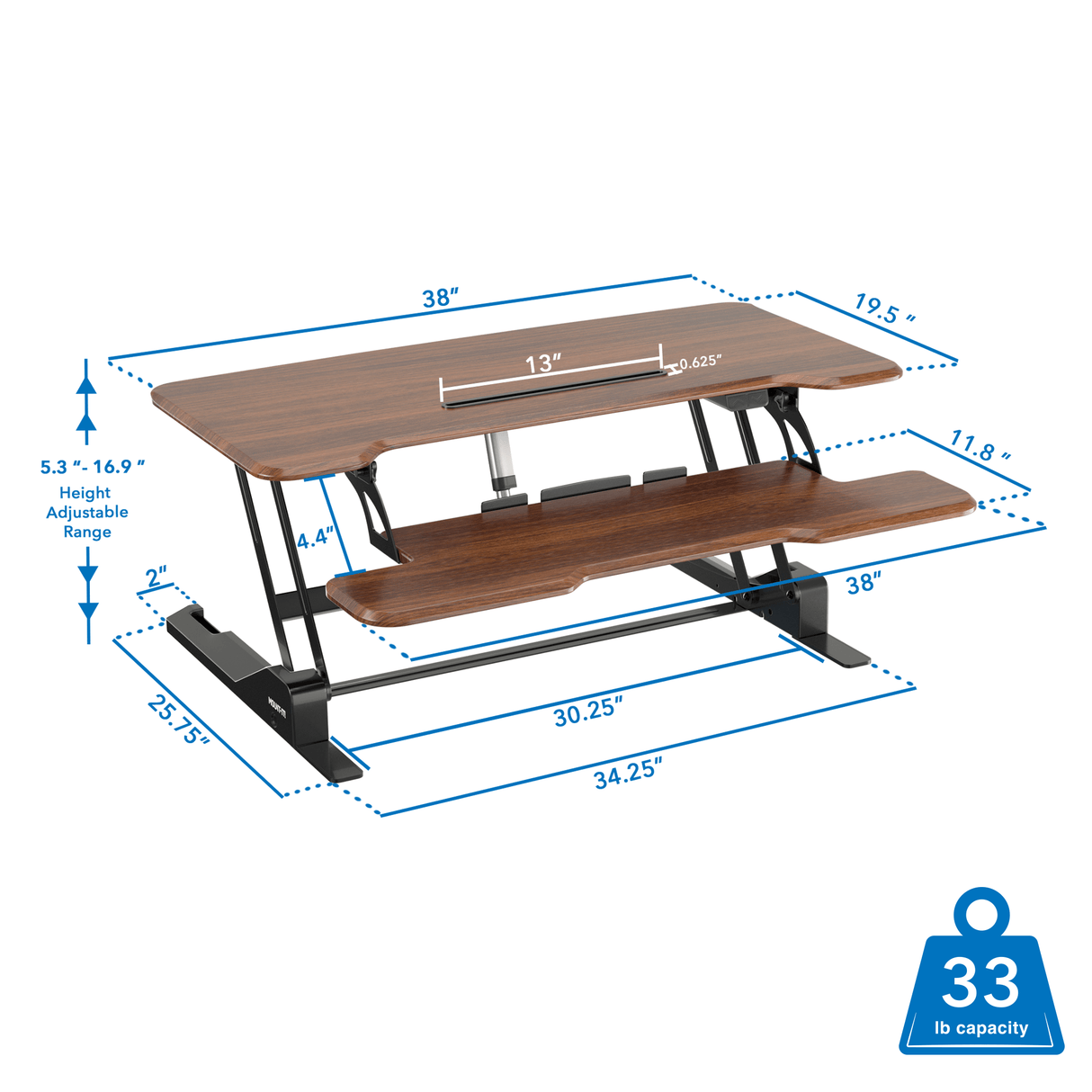Desk Converters - Electric Standing Desk Converter with 38" Desktop - Mount-It! -