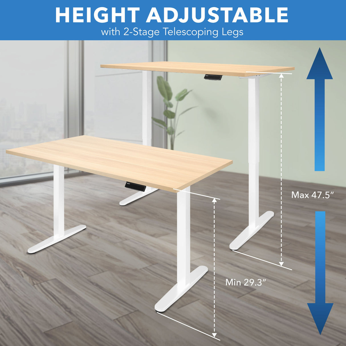 Standing Desk - Electric Standing Desk with 55" Tabletop - White Base - Mount-It! -
