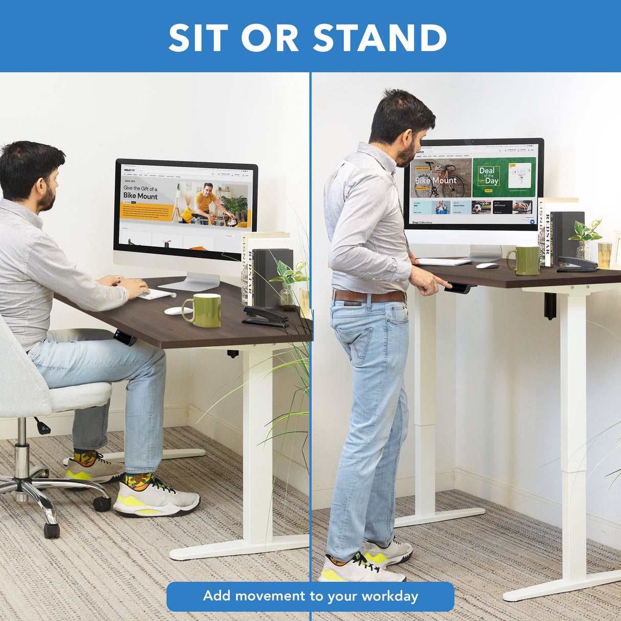 Standing Desk - Electric Standing Desk with 55" Tabletop - White Base - Mount-It! -