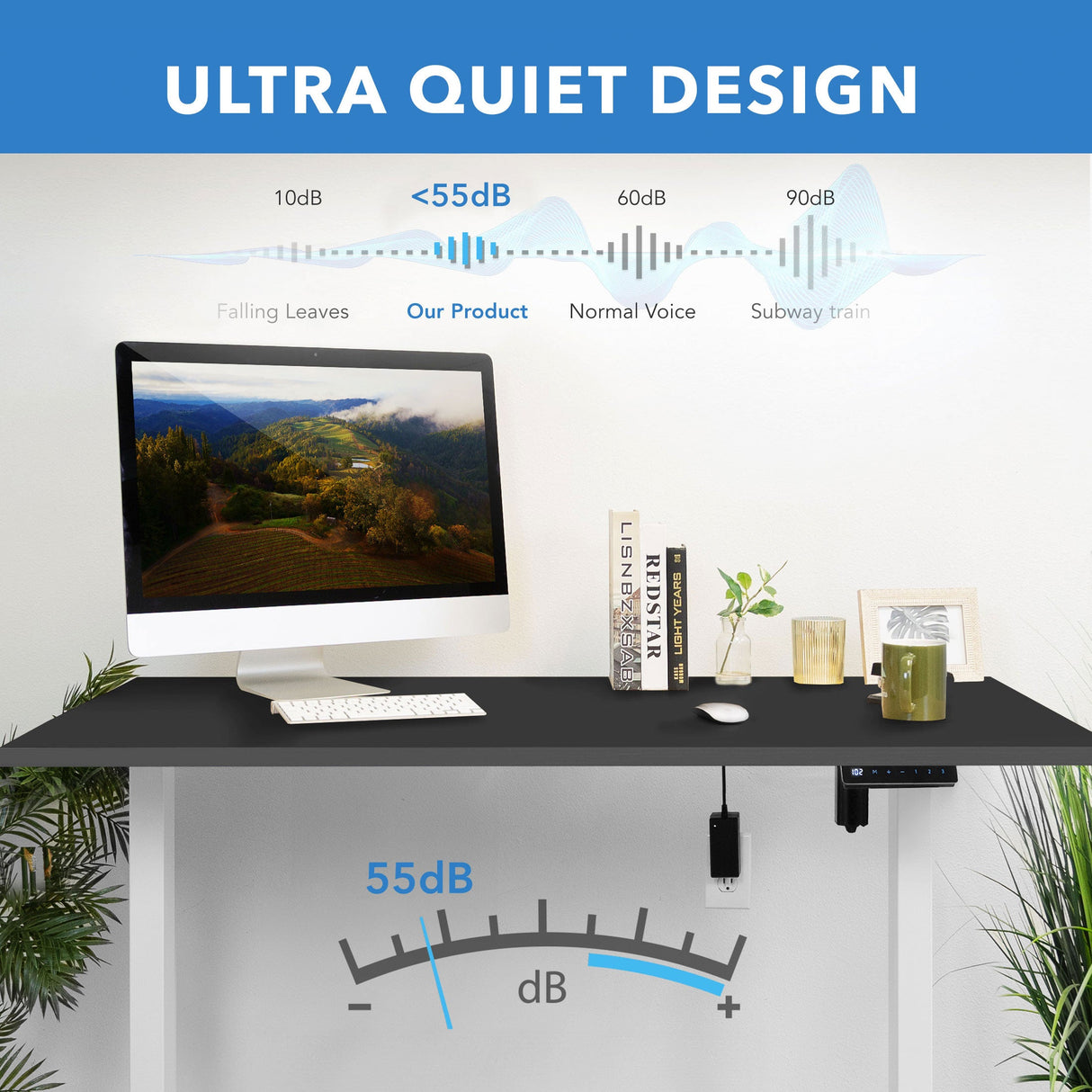 Standing Desk - Electric Standing Desk with 55" Tabletop - White Base - Mount-It! -