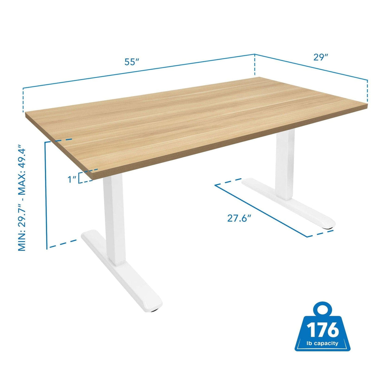Standing Desk - Electric Standing Desk with 55" Tabletop - White Base - Mount-It! -