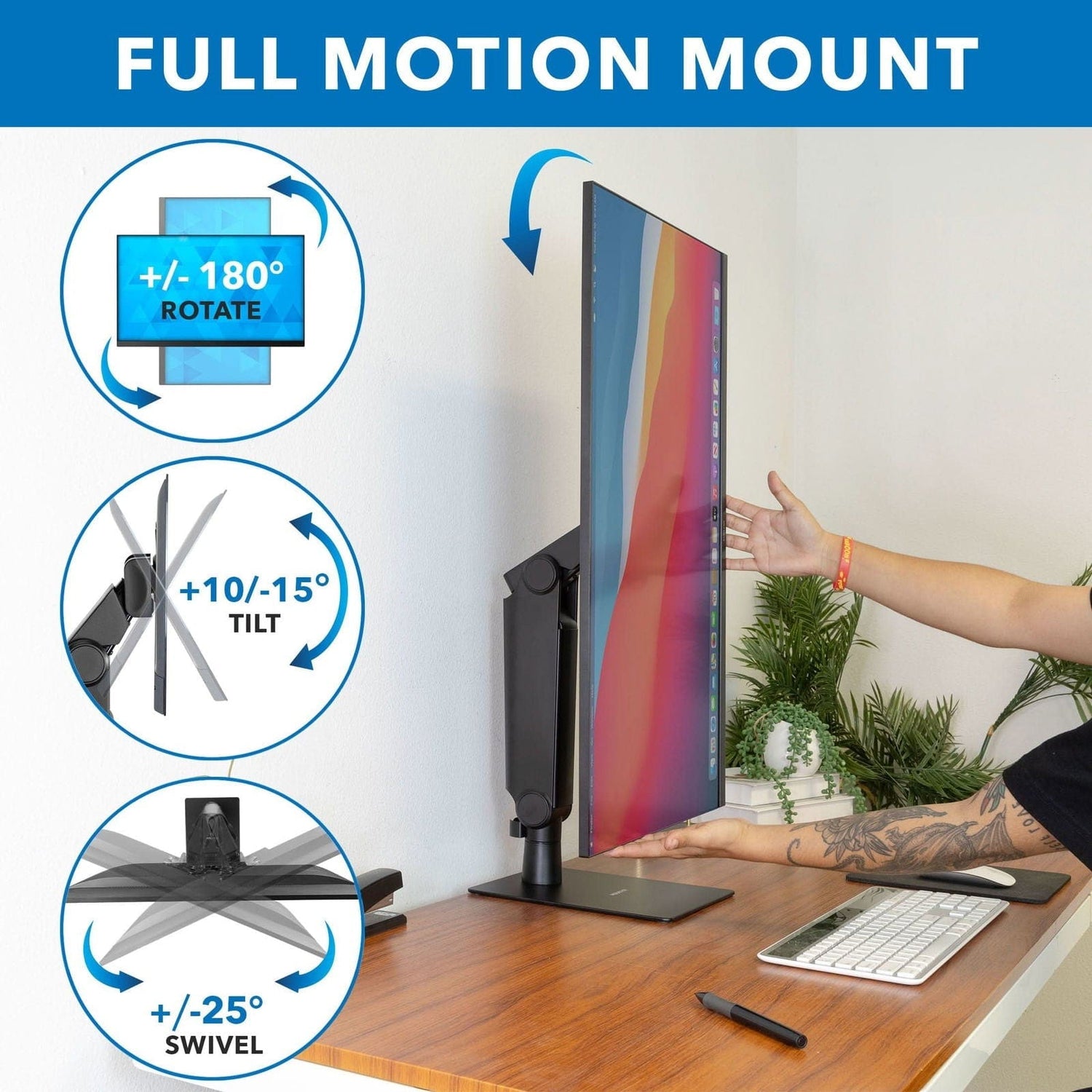 Single Stackable Monitor Arm Freestanding Monitor Arm With Height Adjustment - Mount-It!