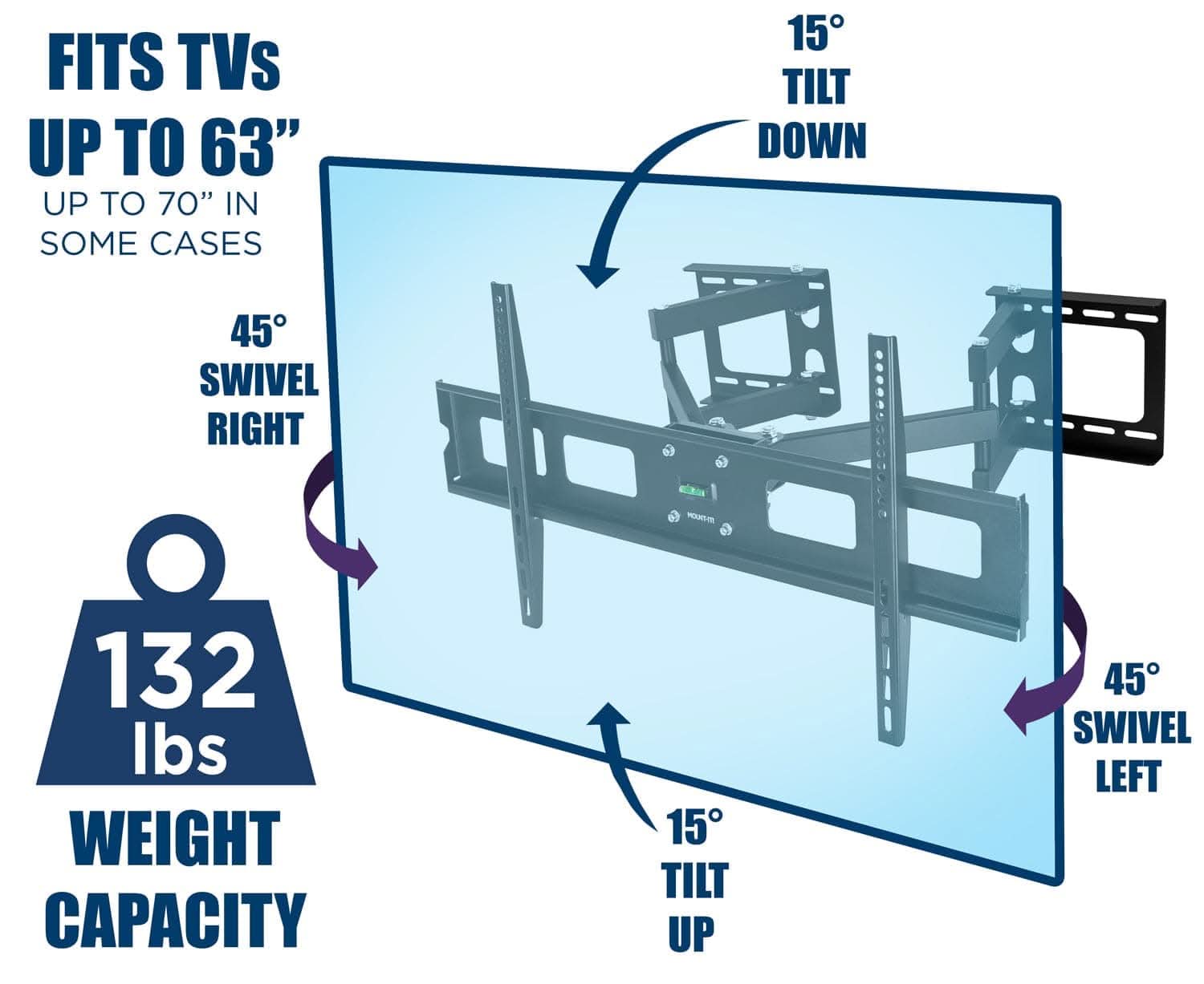 Mount-It! Full Motion Corner TV Mount for 40" to 65" TVs | holds up to 132 lbs | MI-369B - Thumbnail 5