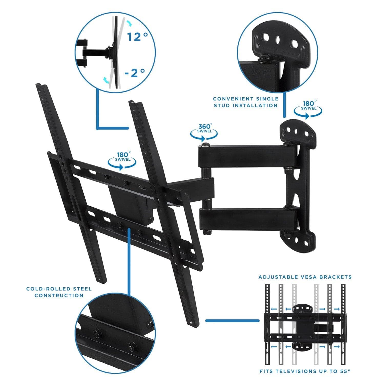 Mount-It! Full Motion Corner TV Wall Mount for 19" to 55" TVs | holds up to 66 lbs | MI-4471 - Thumbnail 5