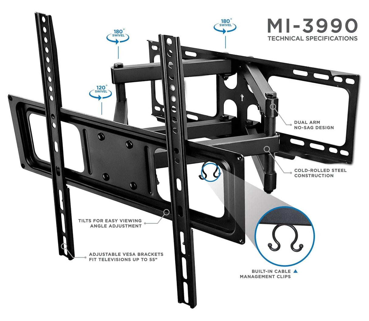 TV Mount - Full Motion Dual Arm TV Wall Mount - Mount-It! - MI-3990
