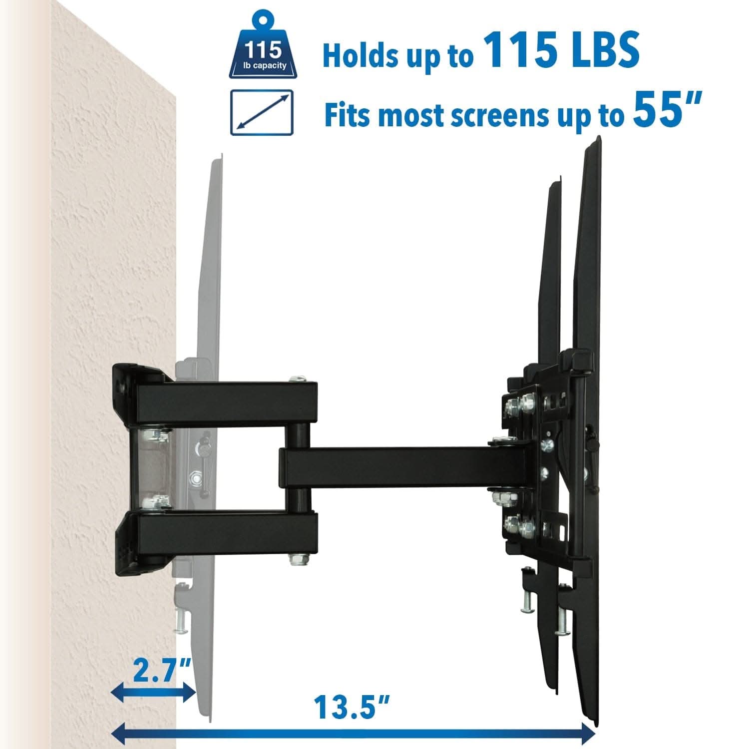 Mount-It! Full Motion Dual Arm TV Wall Mount w/ Extension for 19" to 50" TVs | holds up to 115 lbs | MI-4461 - Thumbnail 3