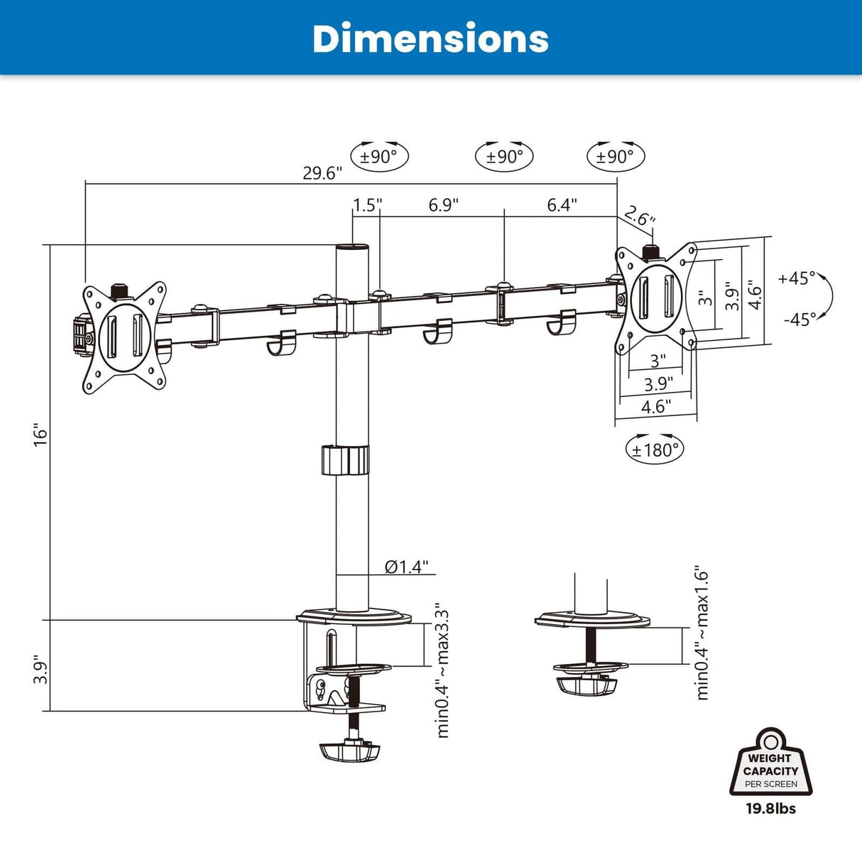 Monitor Mount - Full Motion Dual Monitor Desk Mount - Mount-It! -
