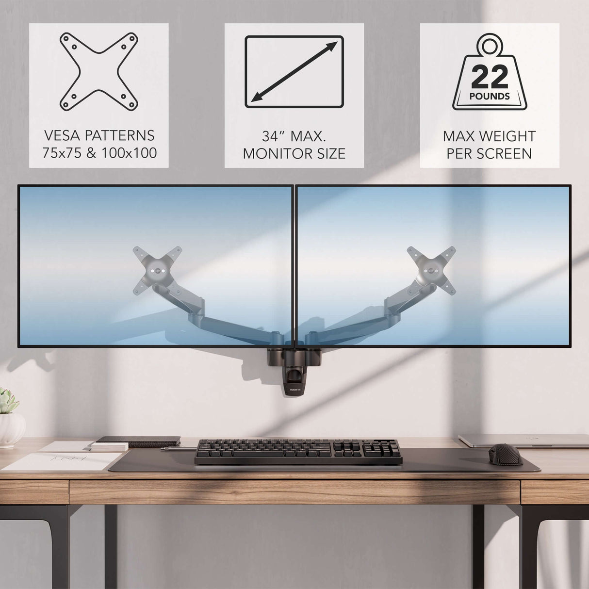 Monitor Mount - Full Motion Dual Monitor Wall Mount - Mount-It! -