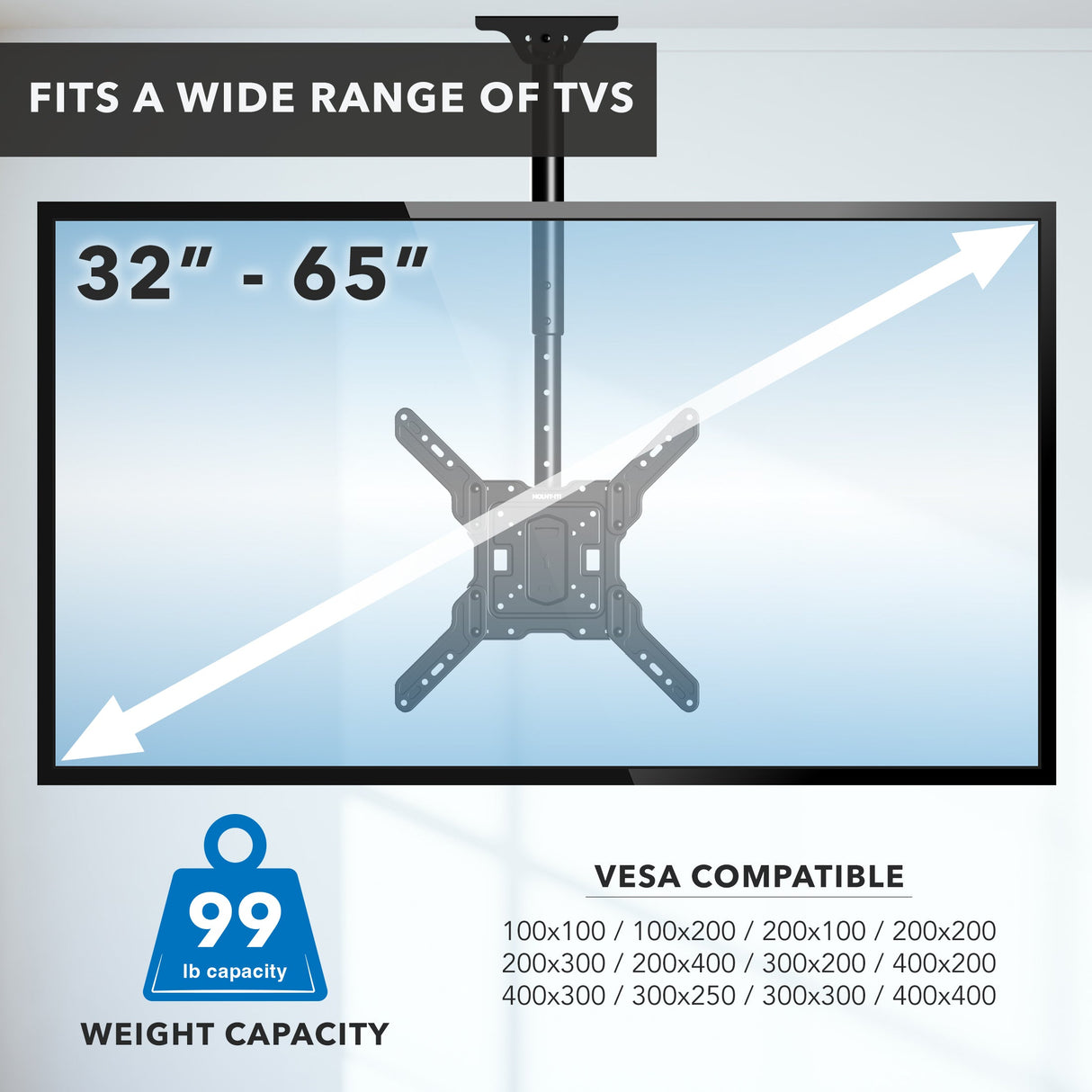 TV Mount - Full Motion Height Adjustable Ceiling TV Mount - Mount-It! - MI-511