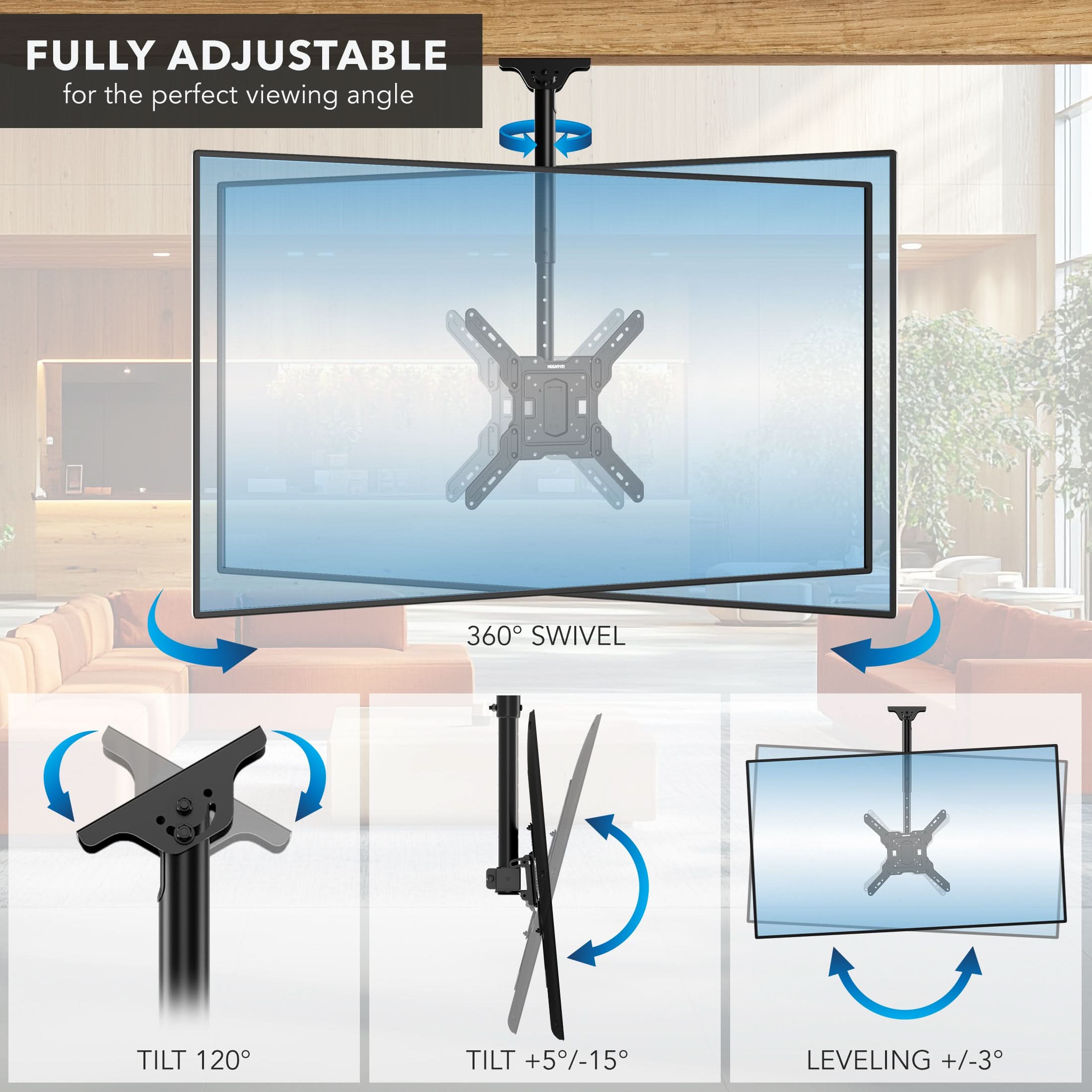 Mount-It! Full Motion Height Adjustable Ceiling TV Mount - Thumbnail 5