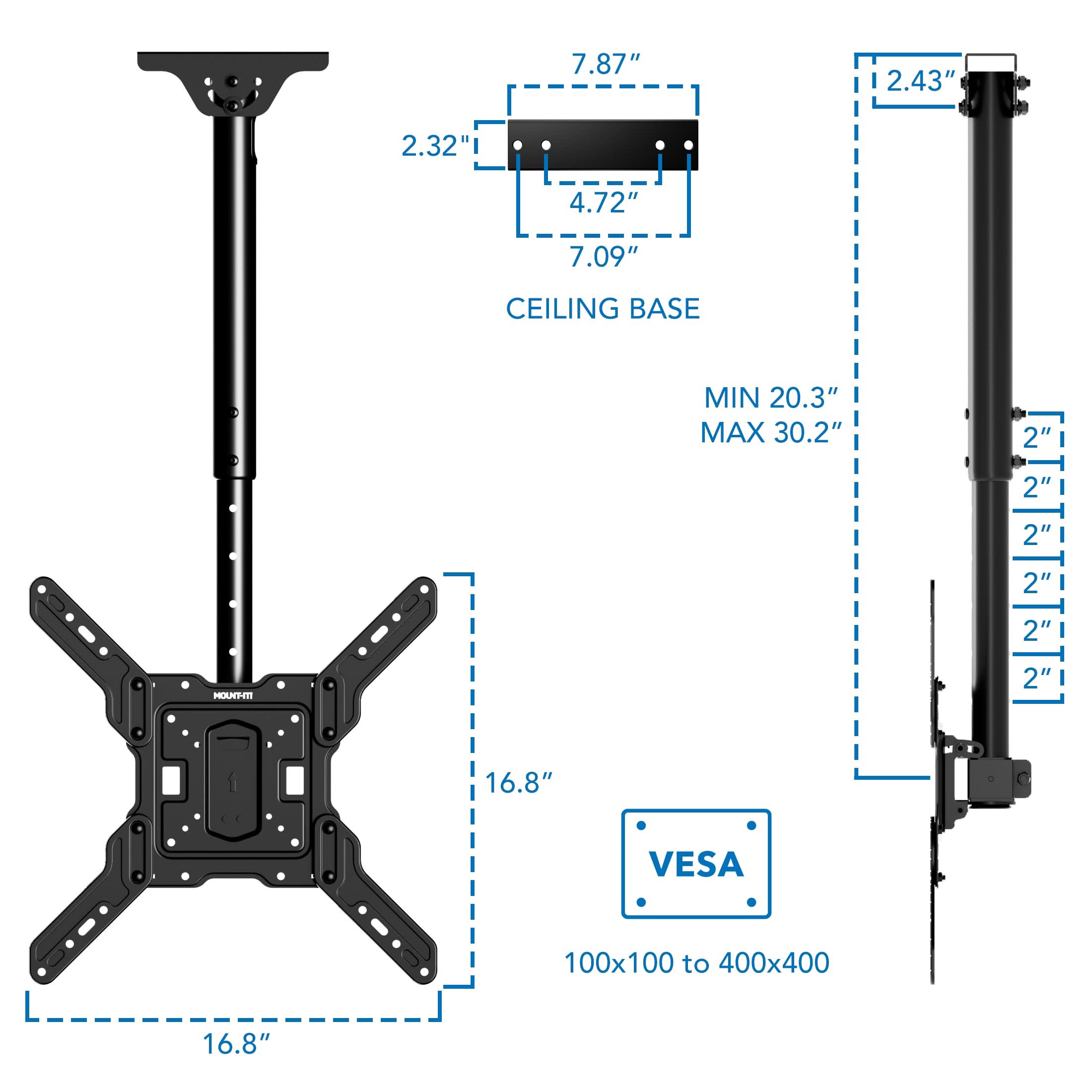 Mount-It! Full Motion Height Adjustable Ceiling TV Mount - Thumbnail 3