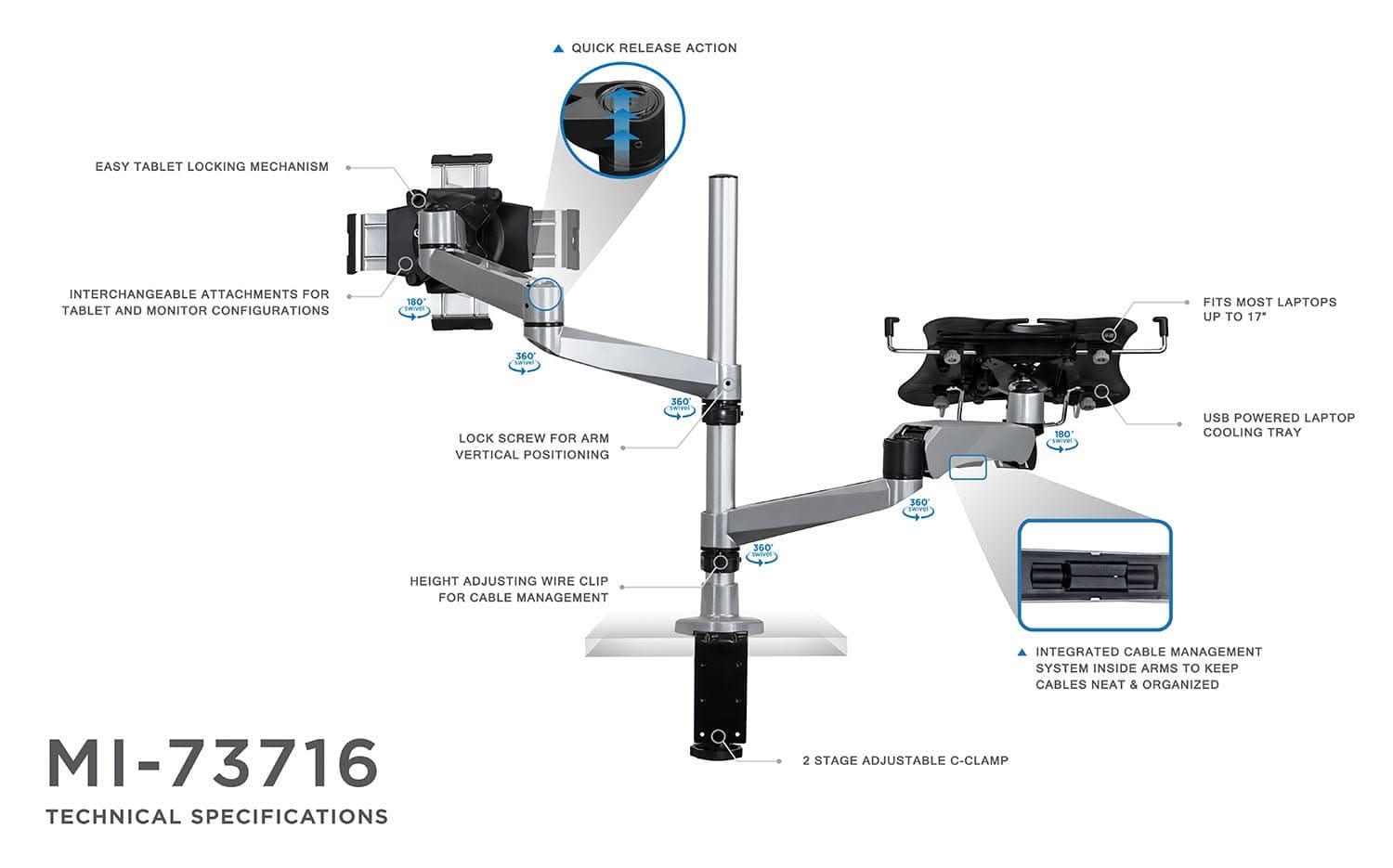 Full Motion Laptop and Tablet Desk Mount