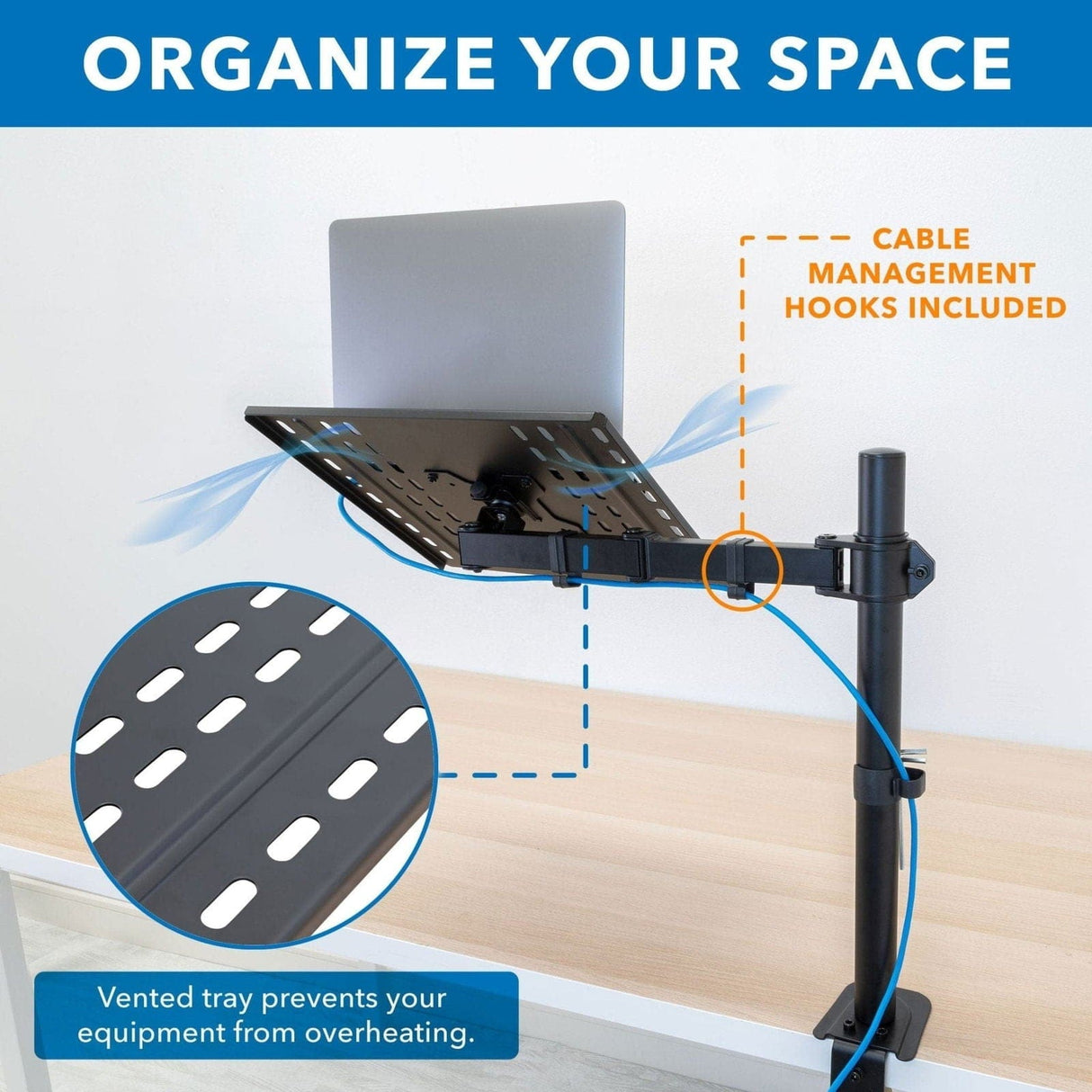 Laptop Mount - Full Motion Laptop Desk Mount with Cooling Tray - Mount-It! - MI-7352LT
