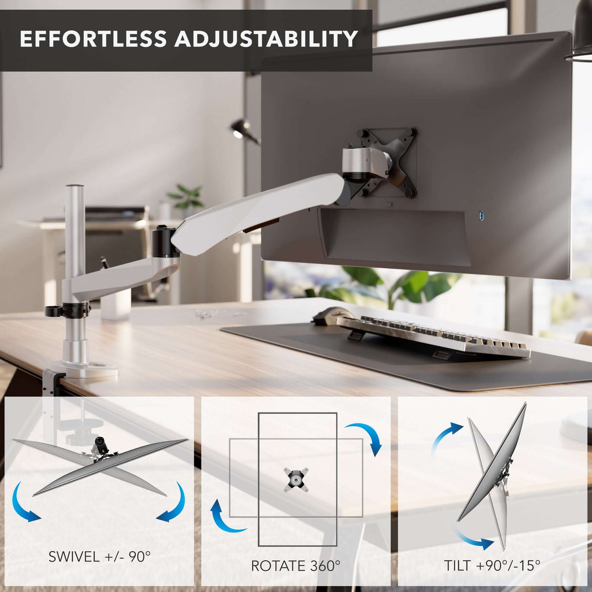 Monitor Mount - Full Motion Single Monitor Desk Mount with Gas Spring Arm - Mount-It! -