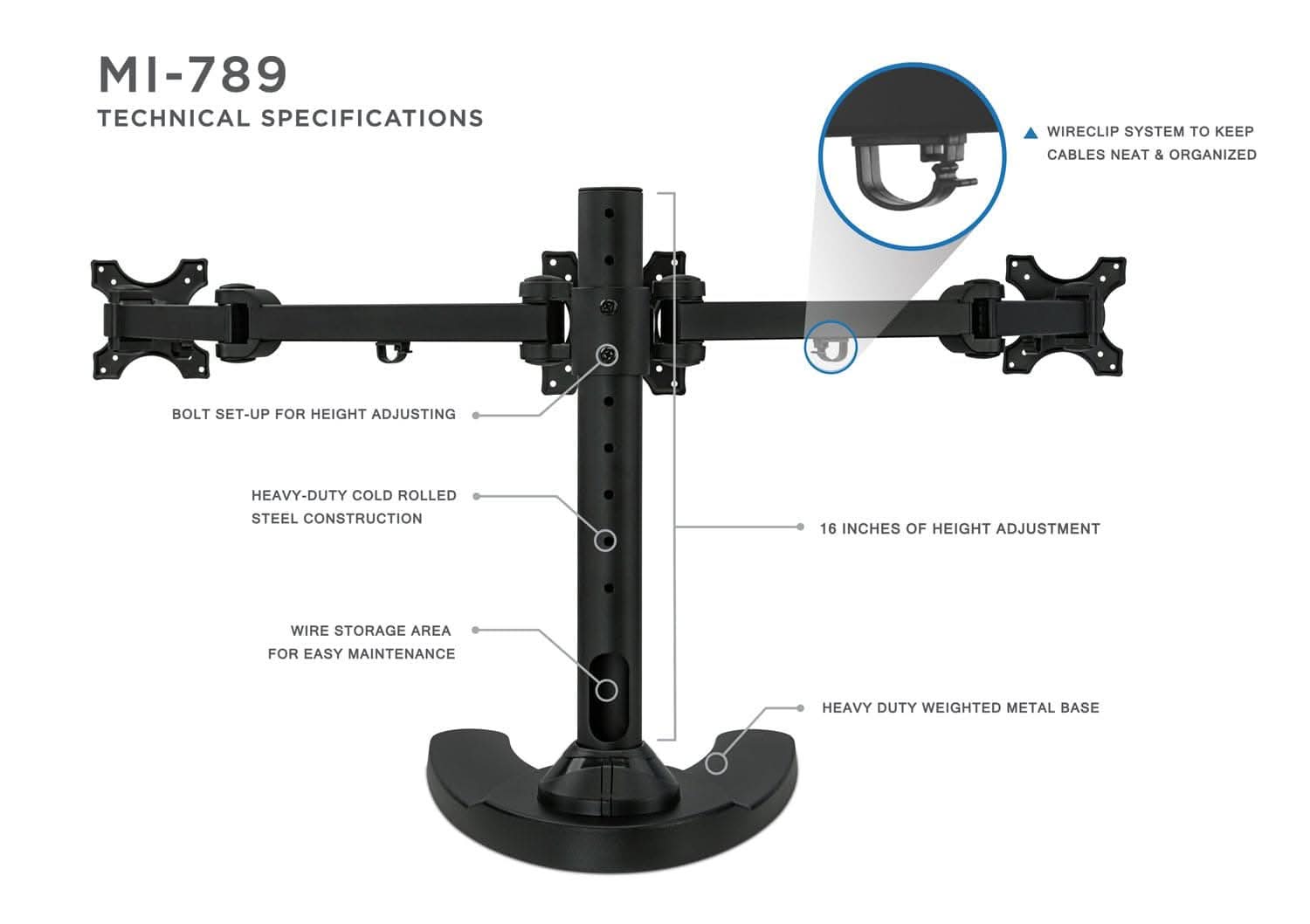 Mount-It! Full Motion Triple Monitor Desk Stand for monitors up to 24" | MI-789 - Thumbnail 5