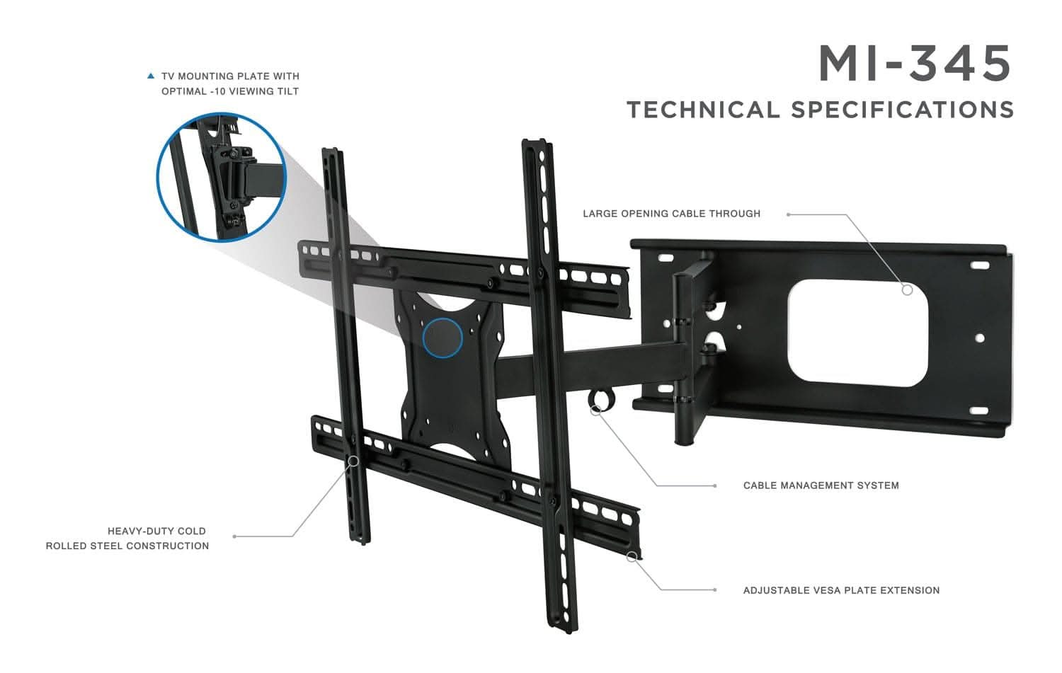 Mount-It! Full Motion TV Wall Mount for 32" to 70" TVs | holds up to 100 lbs | MI-345 - Thumbnail 3