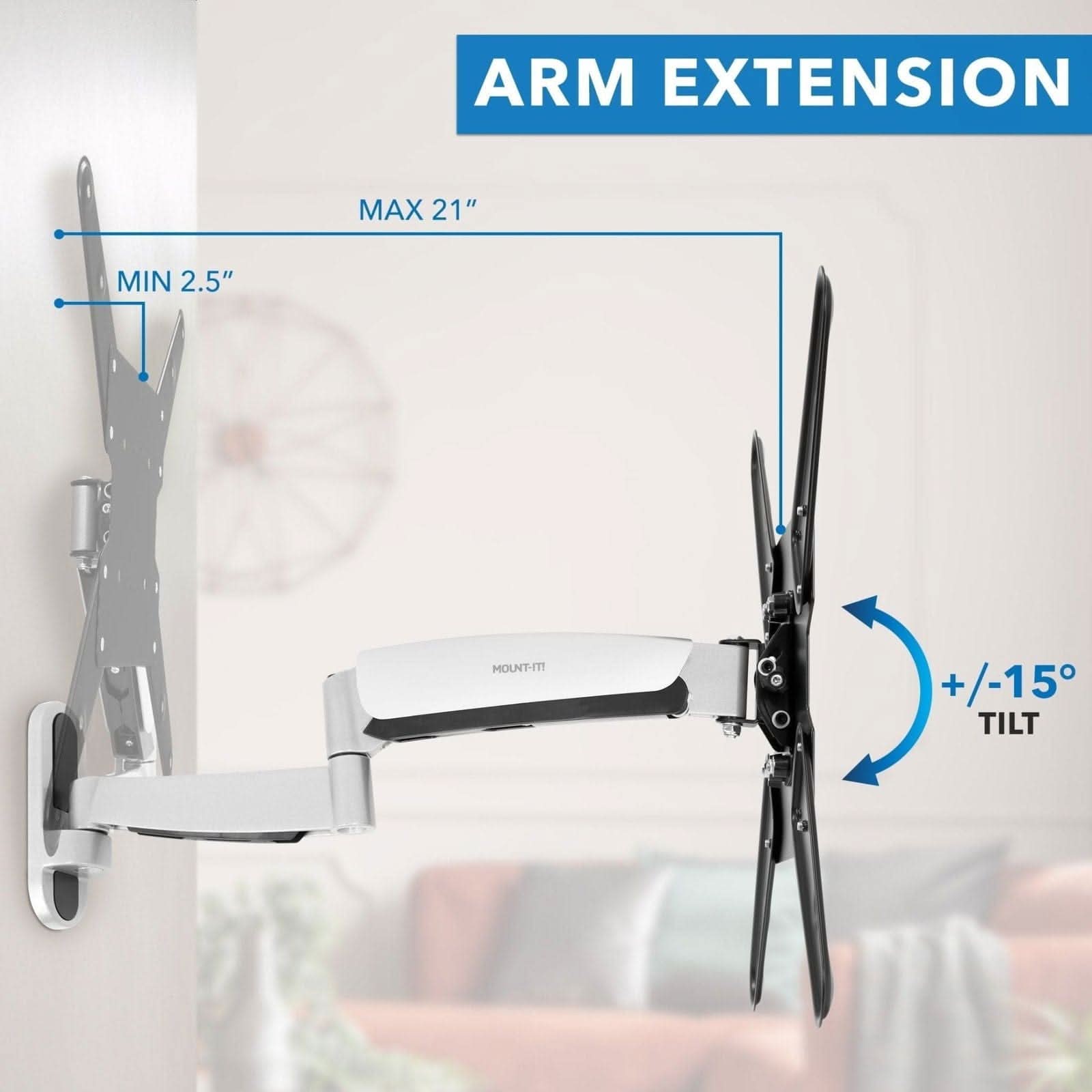 Mount-It! Full Motion TV Wall Mount w/ Gas Spring Arm for 24" to 55" TVs | holds up to 44 lbs | MI-442 - Thumbnail 4